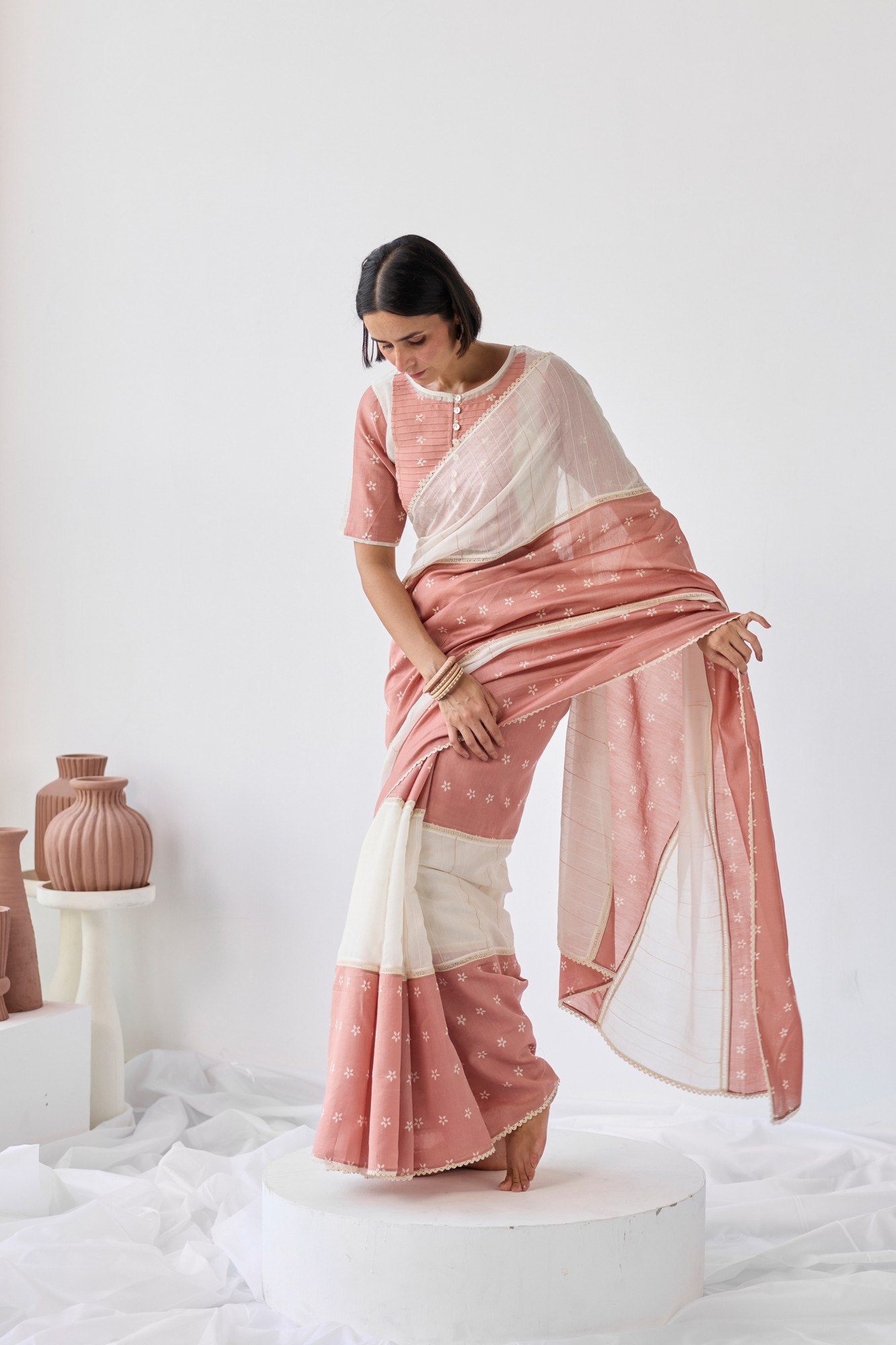 Surkh Block Printed Chanderi Saree
