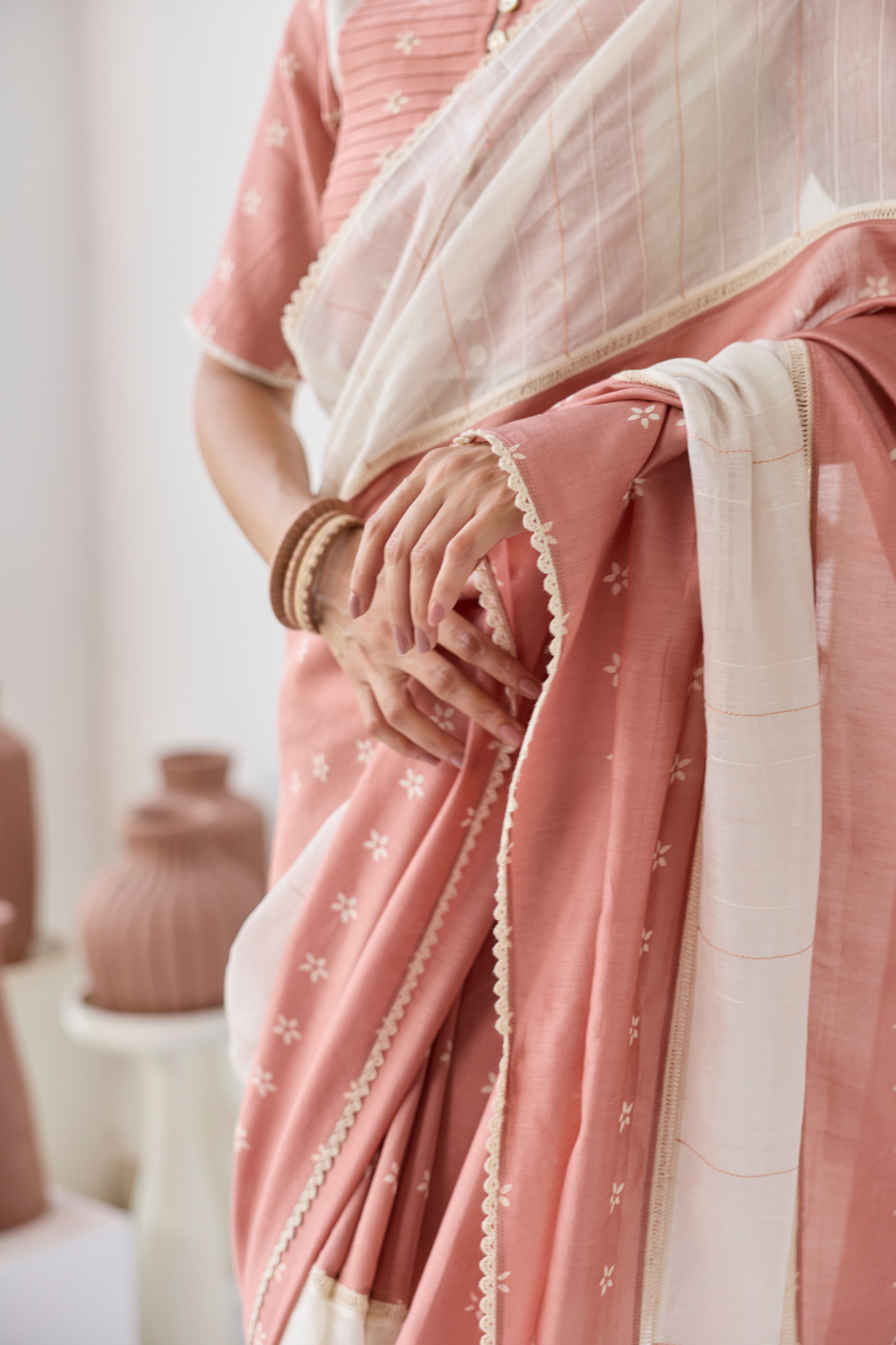 Surkh Block Printed Chanderi Saree