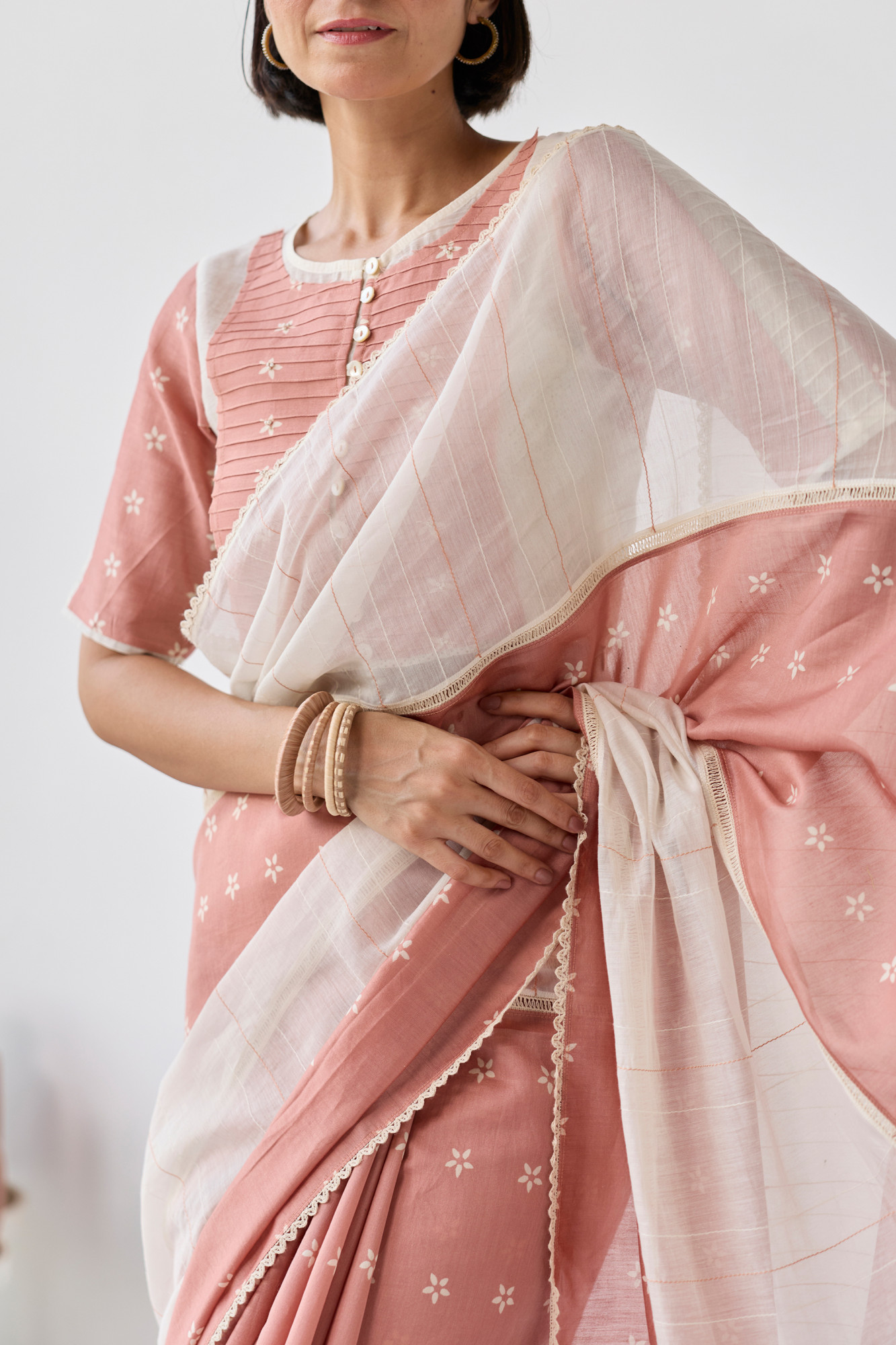 Surkh Block Printed Chanderi Saree