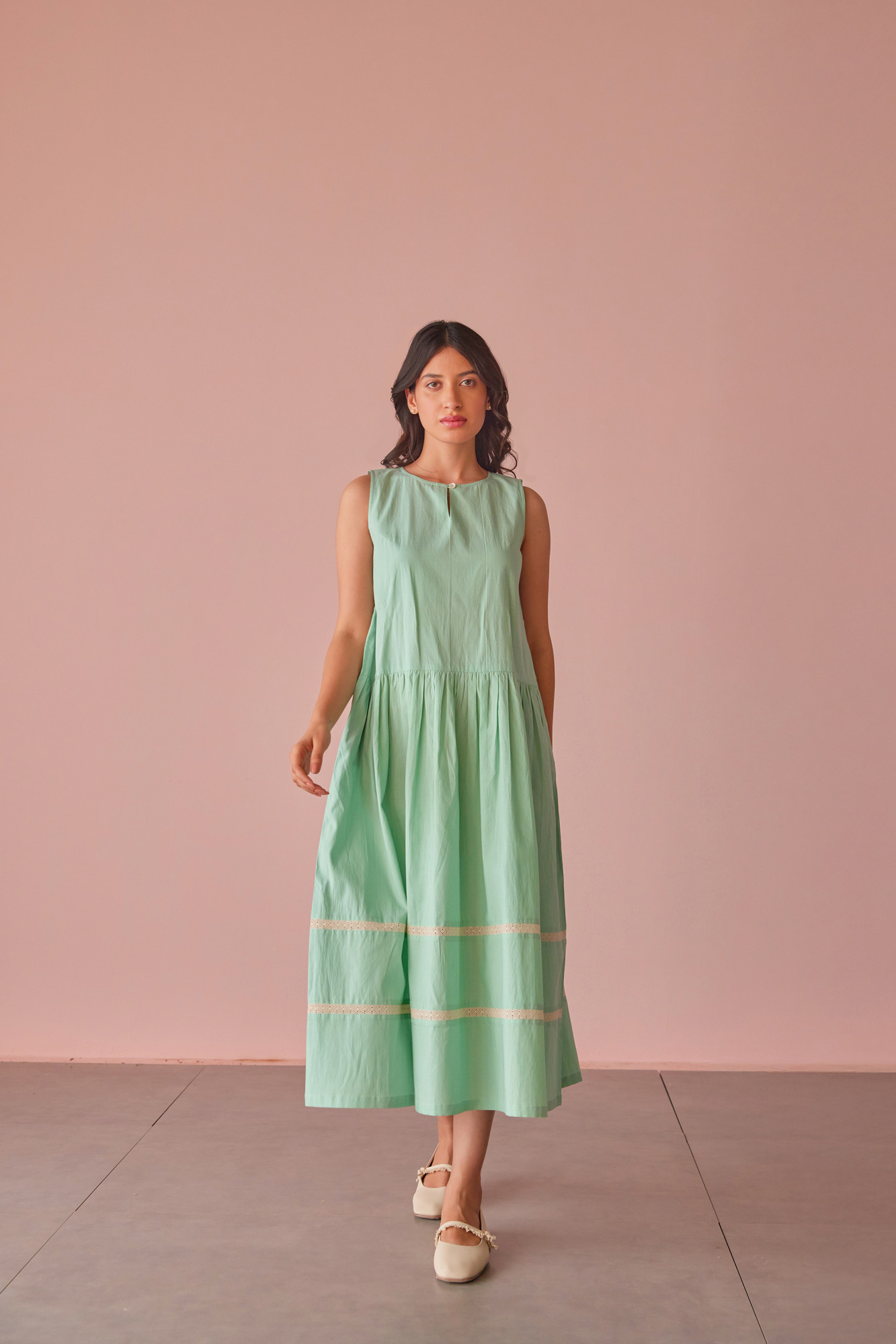 Sage Dream Cotton Modal Drop Waist Dress