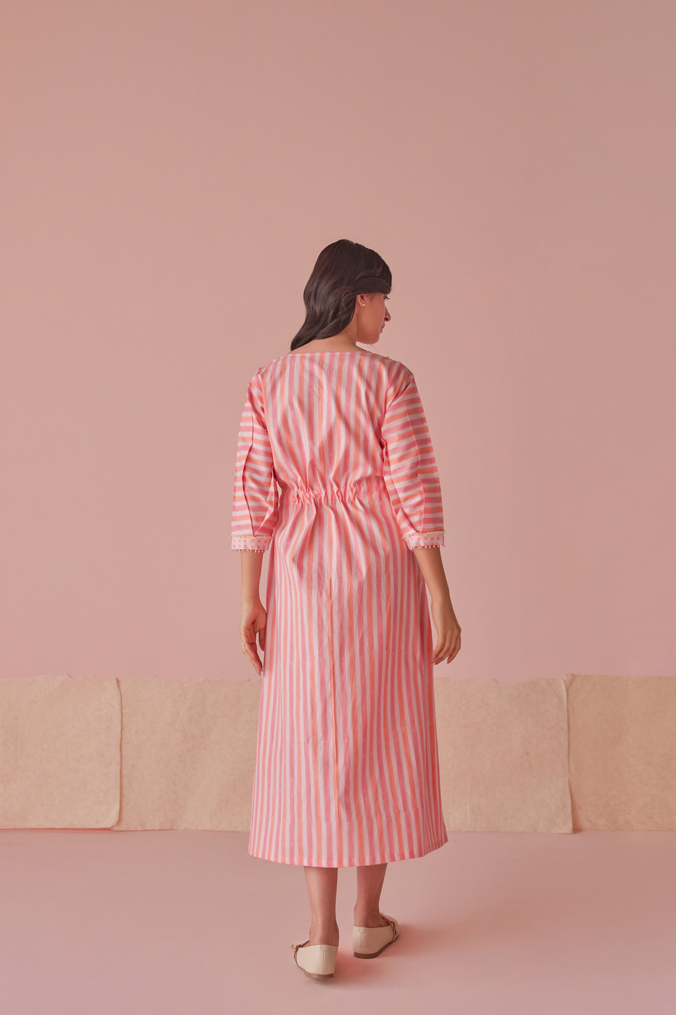 Sugar Stripe Cotton Modal Block Printed Shirt Dress