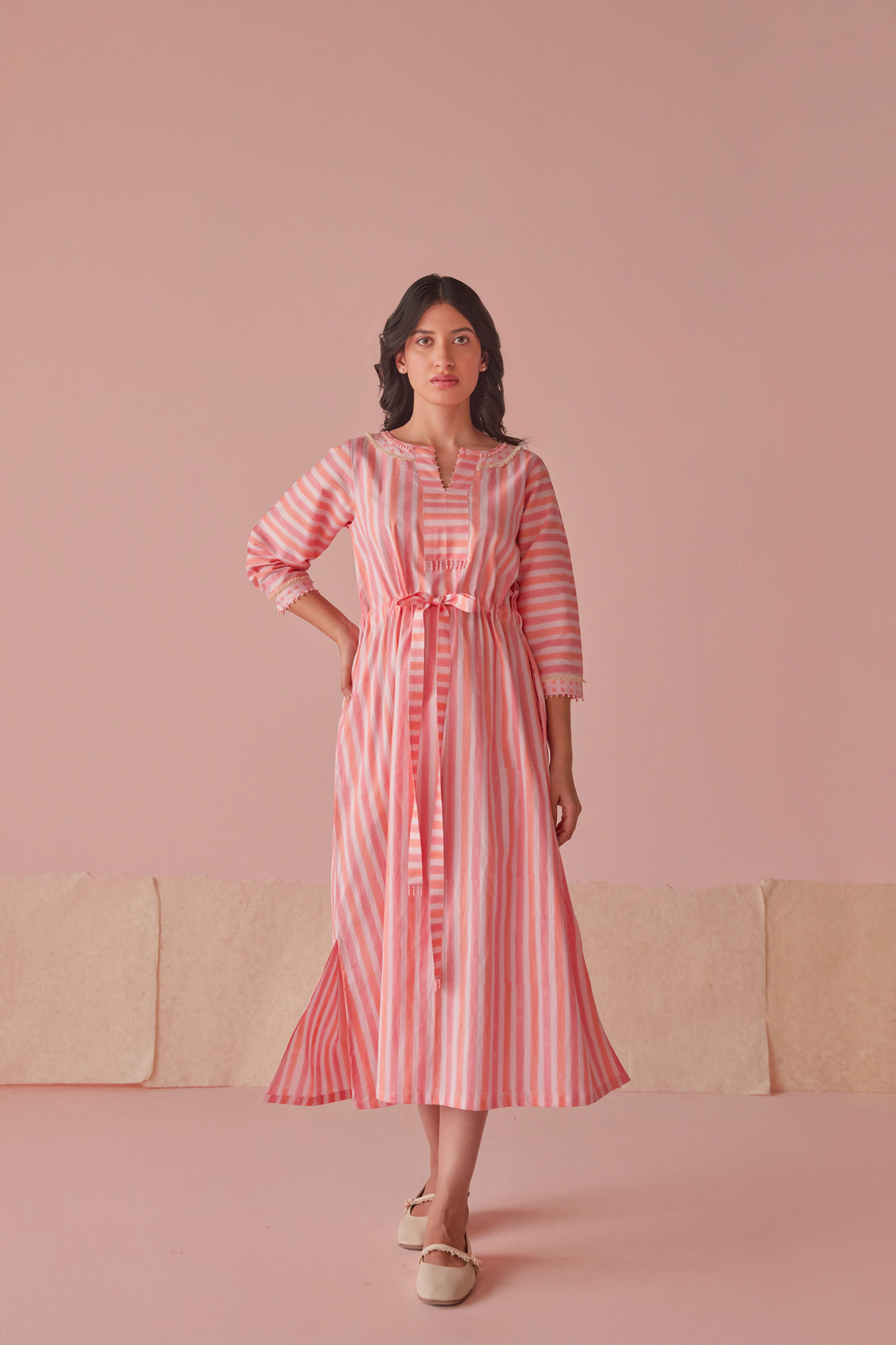 Sugar Stripe Cotton Modal Block Printed Shirt Dress