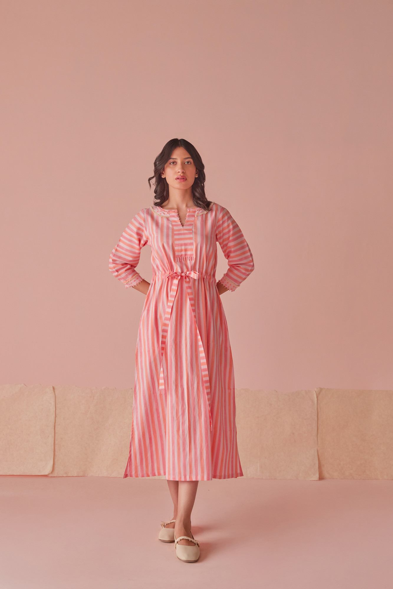 Sugar Stripe Cotton Modal Block Printed Shirt Dress