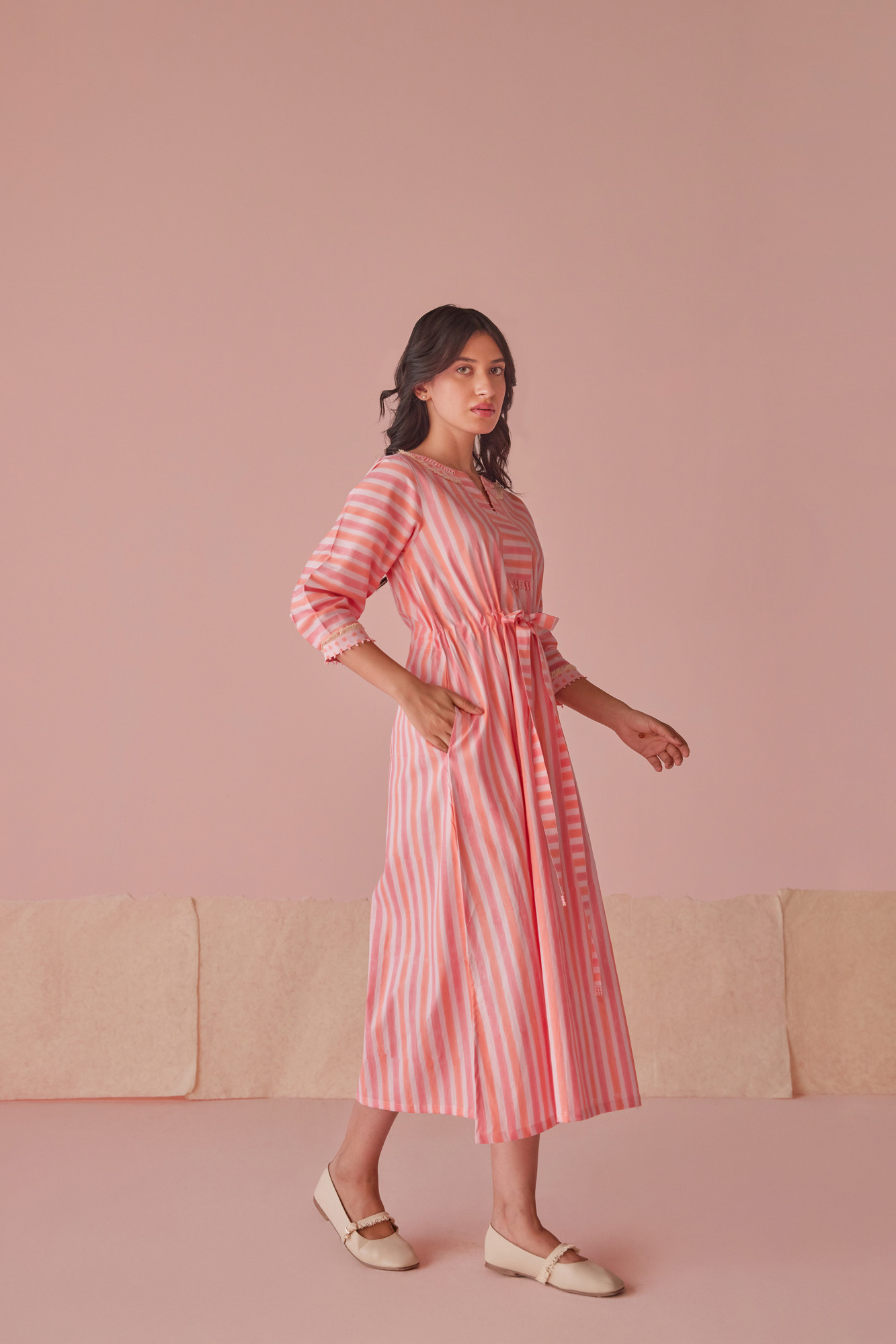 Sugar Stripe Cotton Modal Block Printed Shirt Dress