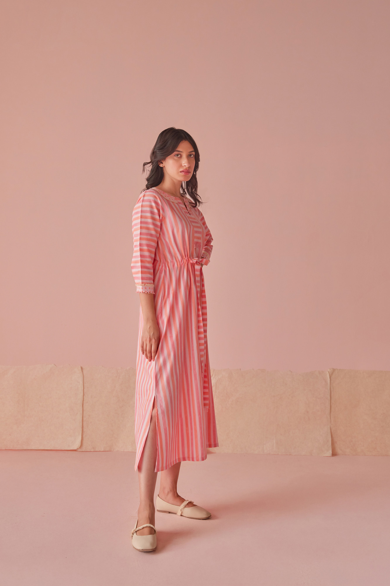 Sugar Stripe Cotton Modal Block Printed Shirt Dress