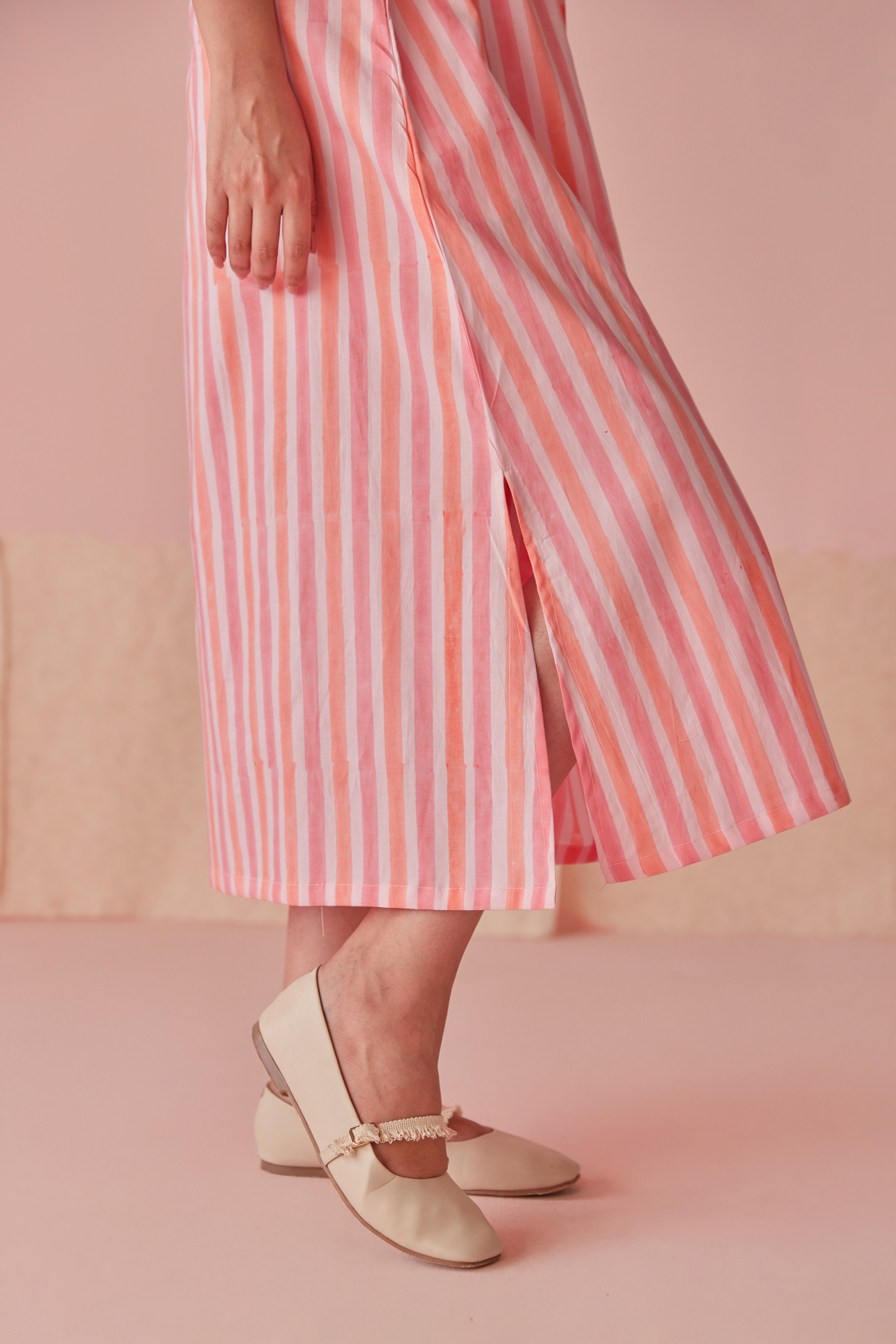 Sugar Stripe Cotton Modal Block Printed Shirt Dress