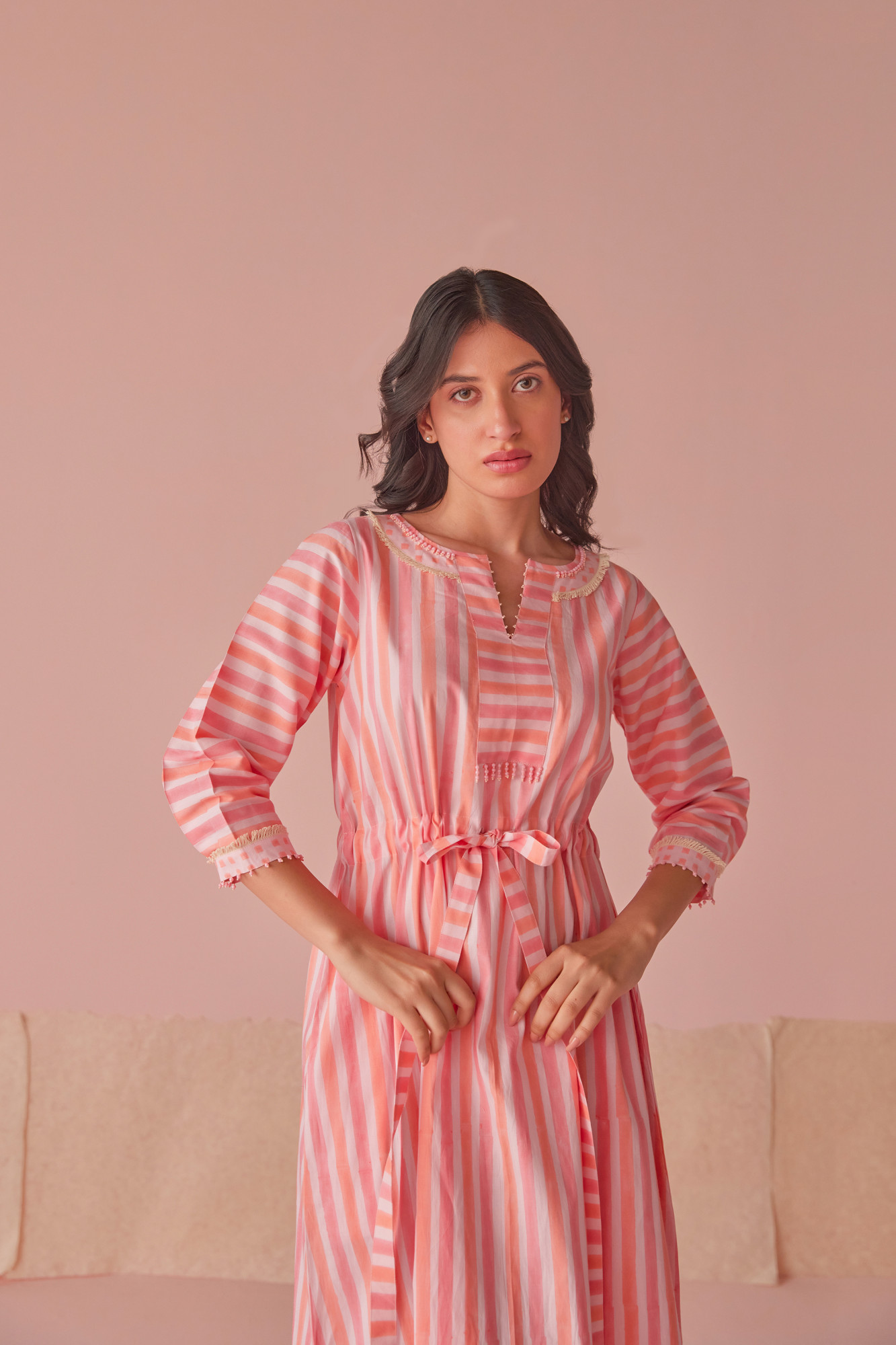 Sugar Stripe Cotton Modal Block Printed Shirt Dress