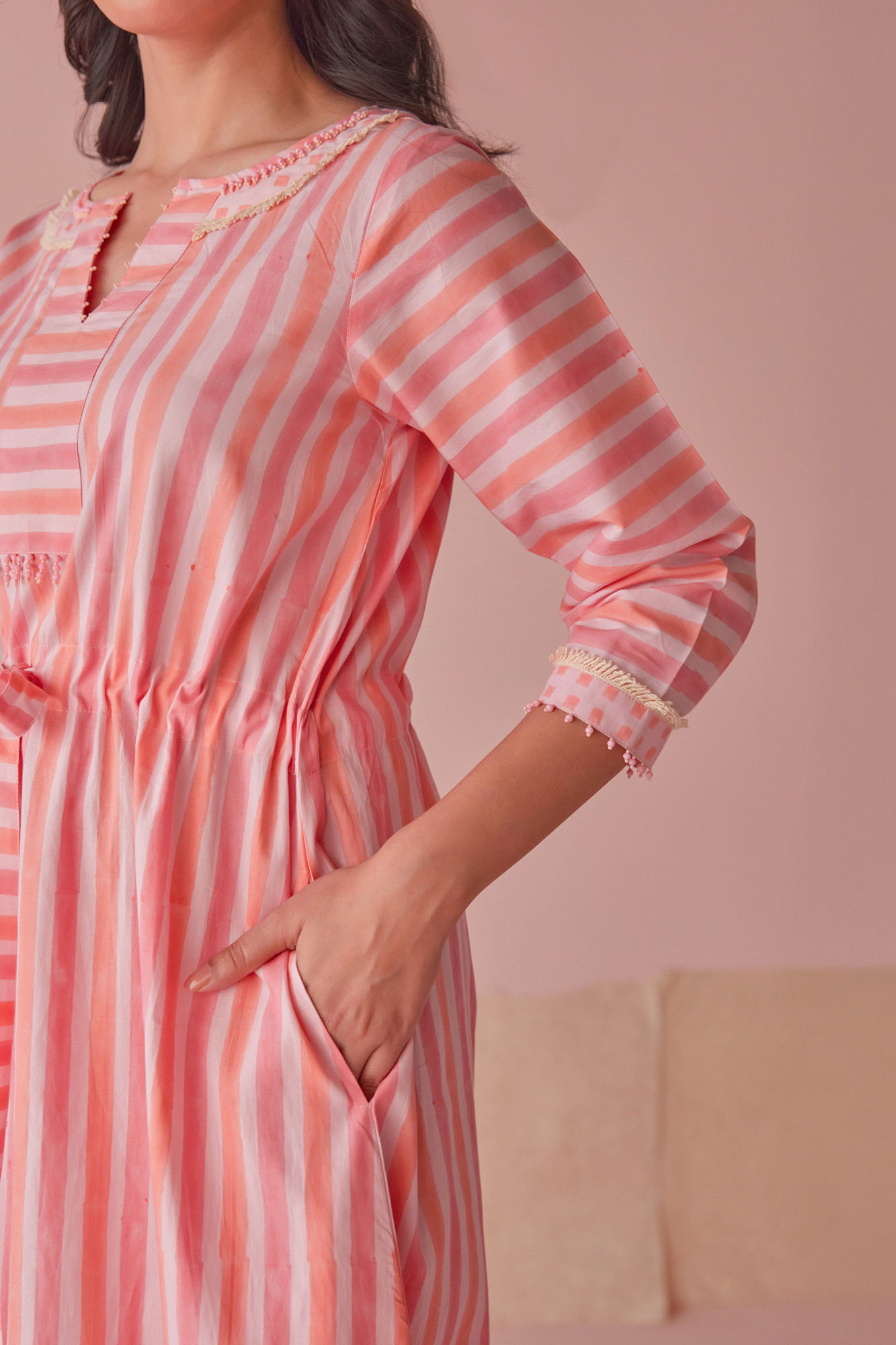 Sugar Stripe Cotton Modal Block Printed Shirt Dress