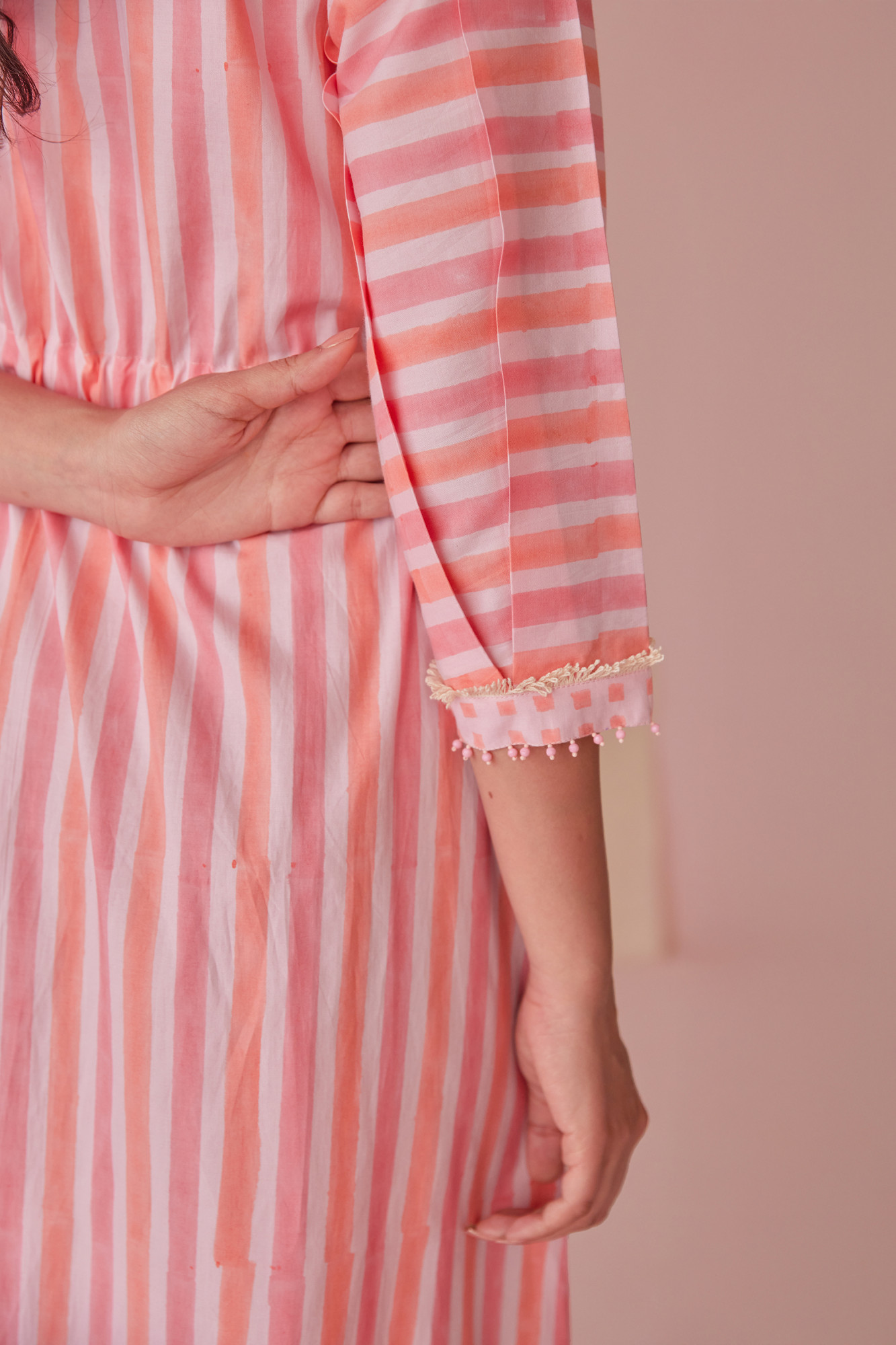 Sugar Stripe Cotton Modal Block Printed Shirt Dress