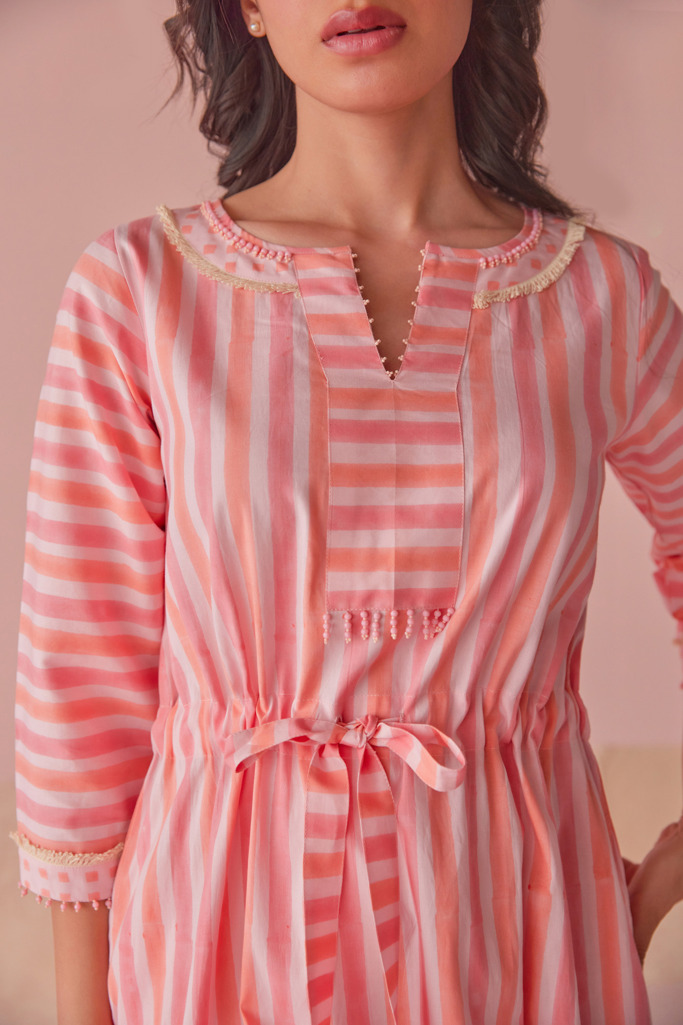 Sugar Stripe Cotton Modal Block Printed Shirt Dress