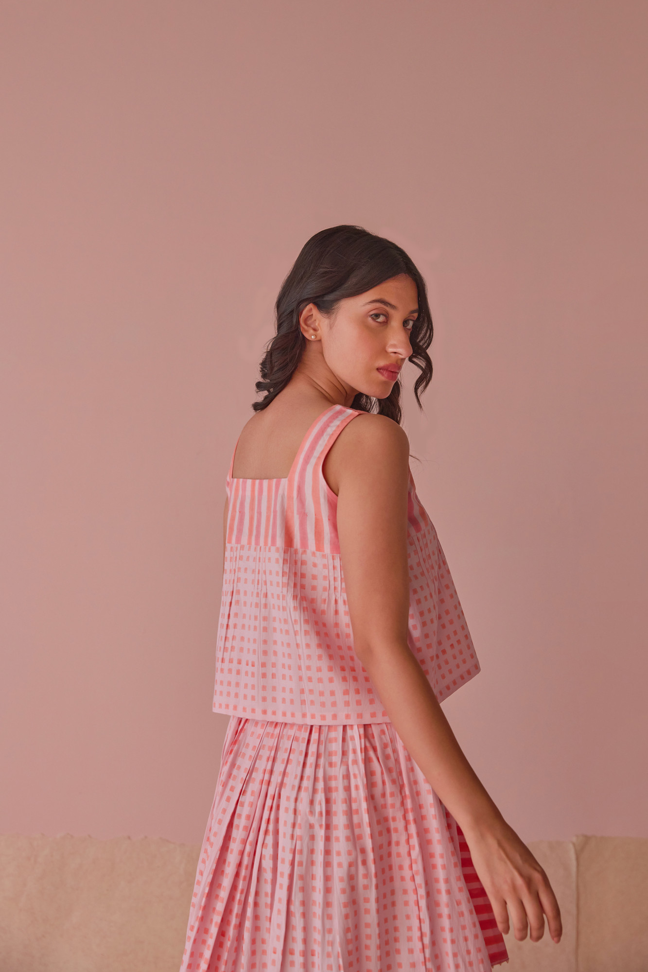 Taffy Cotton Modal Block Printed Top