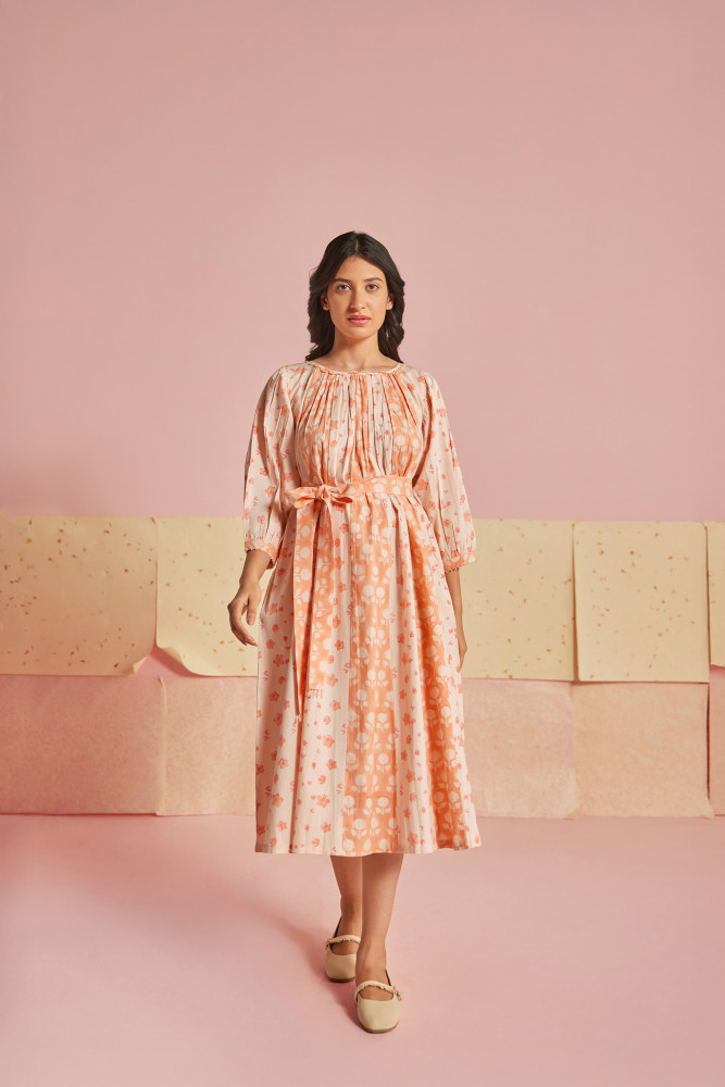 floaty midi dress in block print cotton voile Floaty midi dress in block-print cotton voile