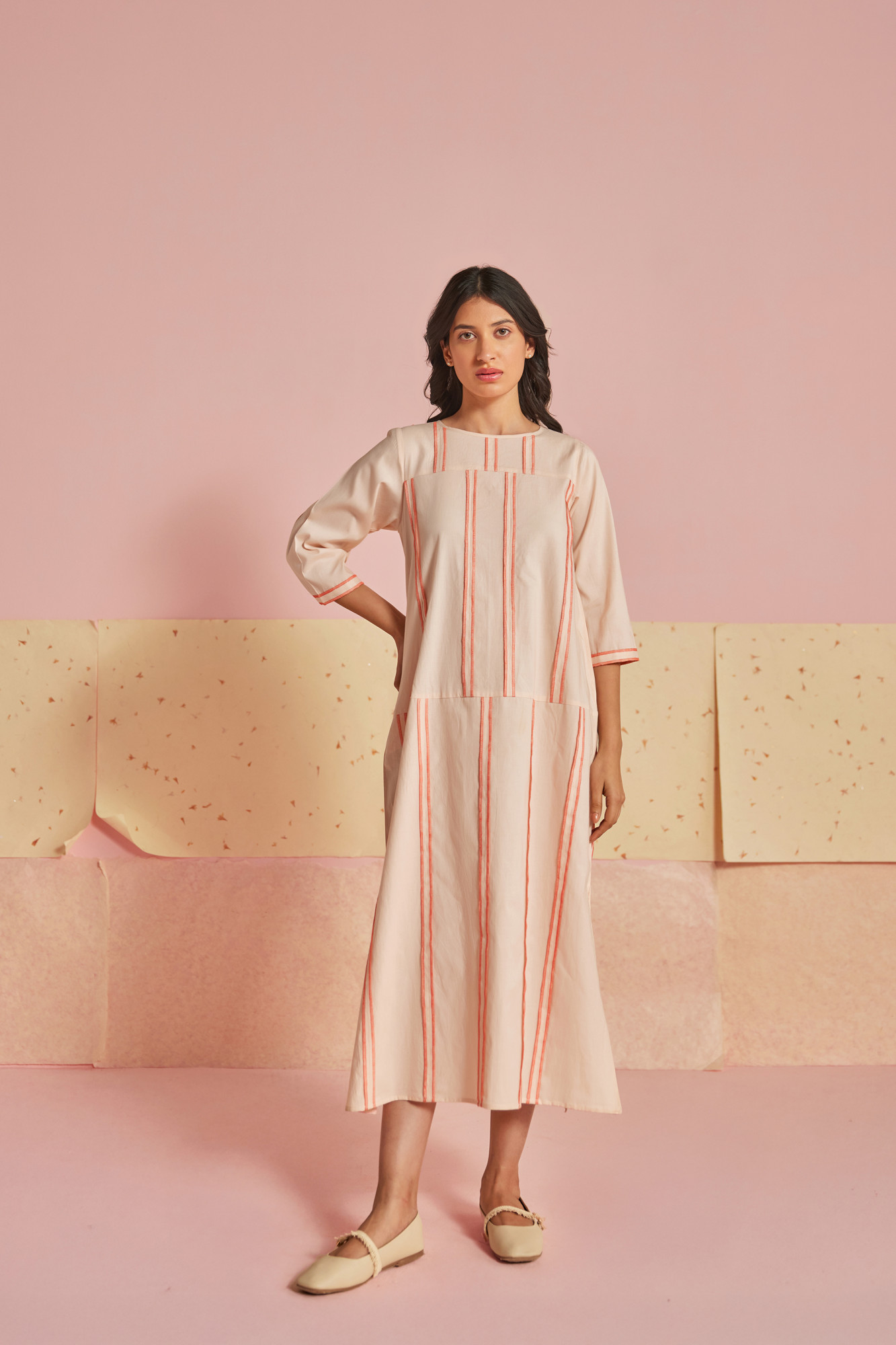 Dewy Cotton Modal Patchwork Panel Dress