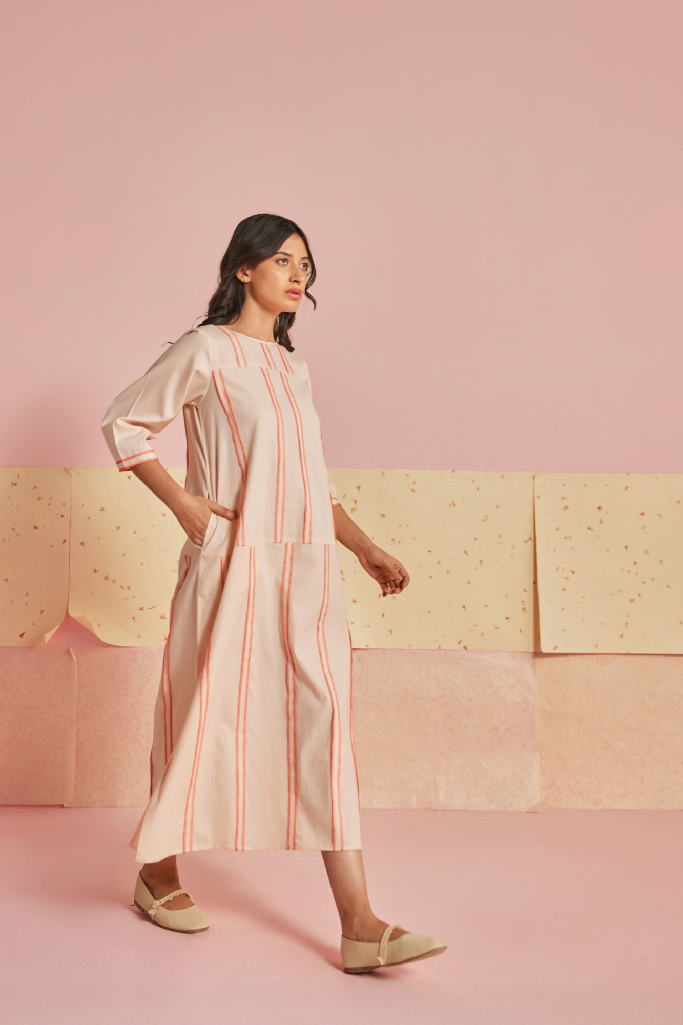 Dewy Cotton Modal Patchwork Panel Dress