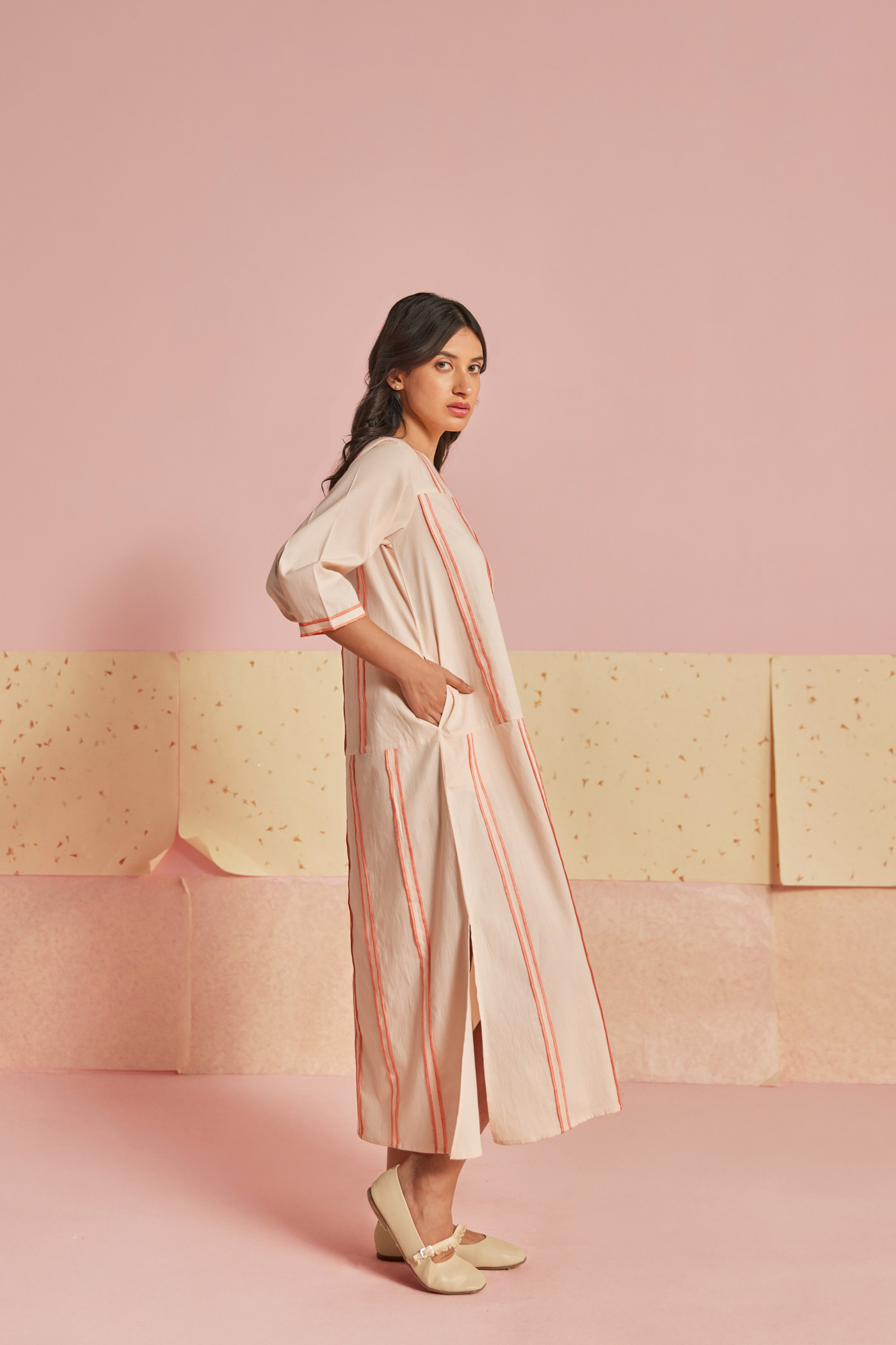 Dewy Cotton Modal Patchwork Panel Dress