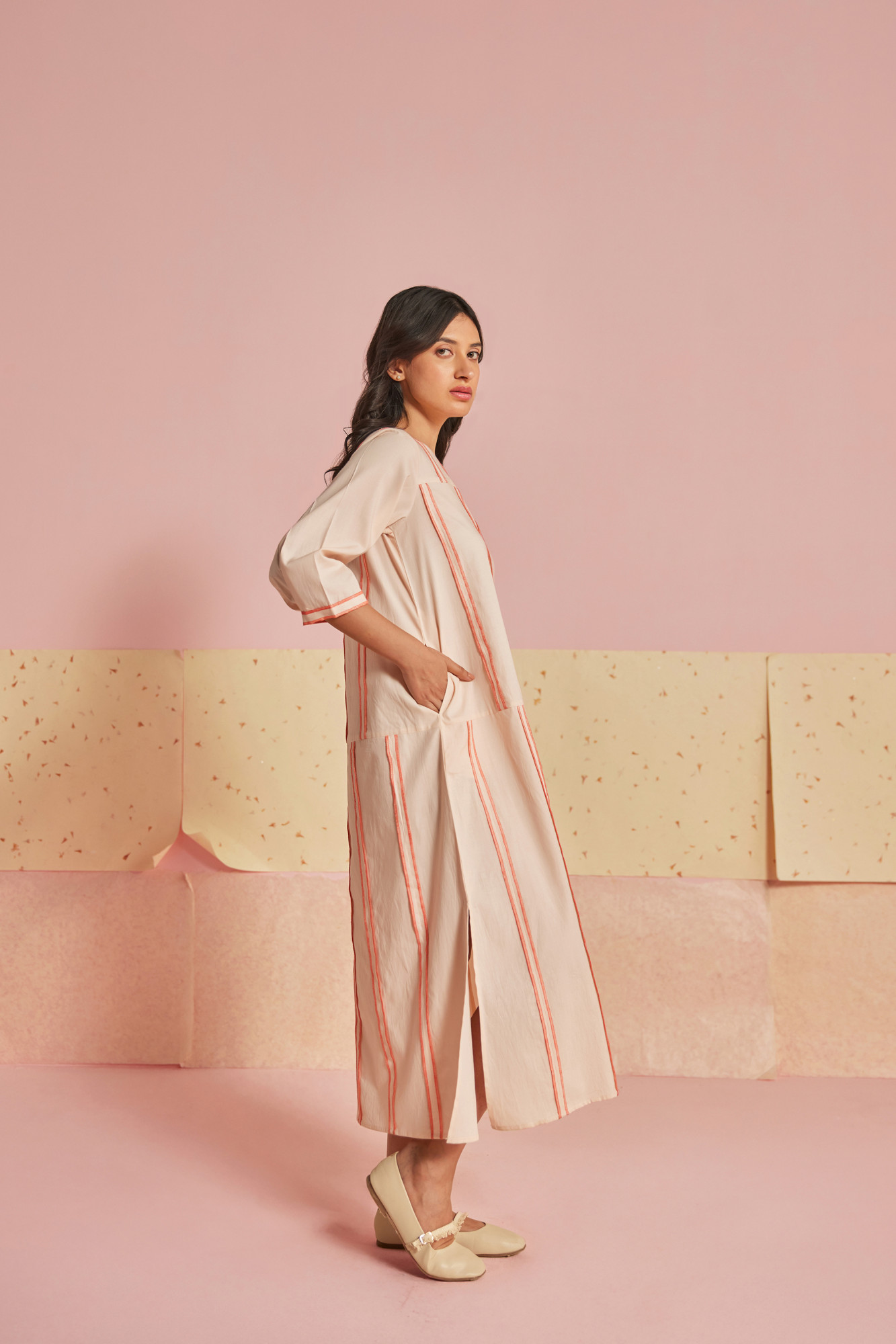 Dewy Cotton Modal Patchwork Panel Dress