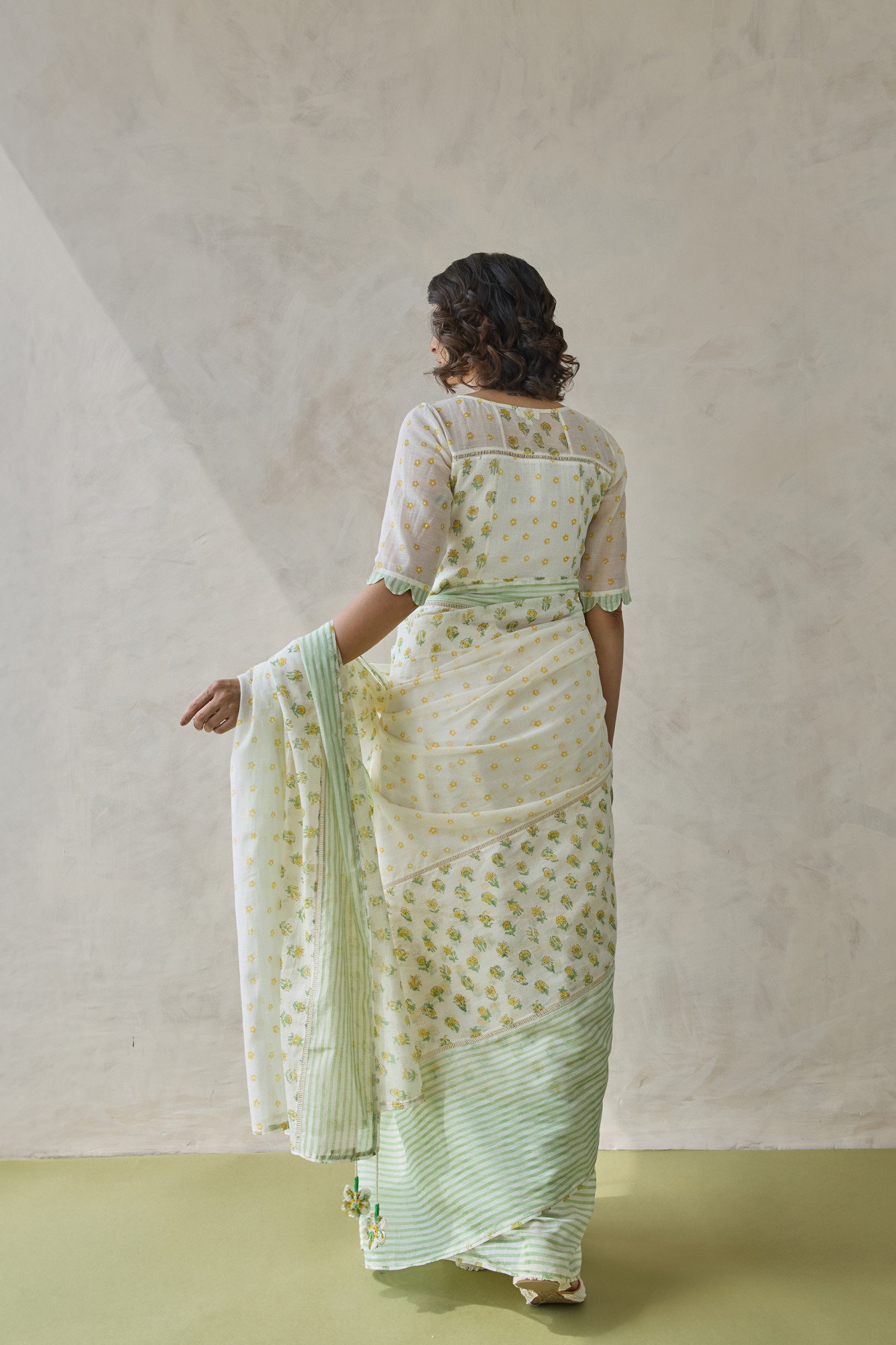 Zunaira Block Printed Handloom Chanderi Saree