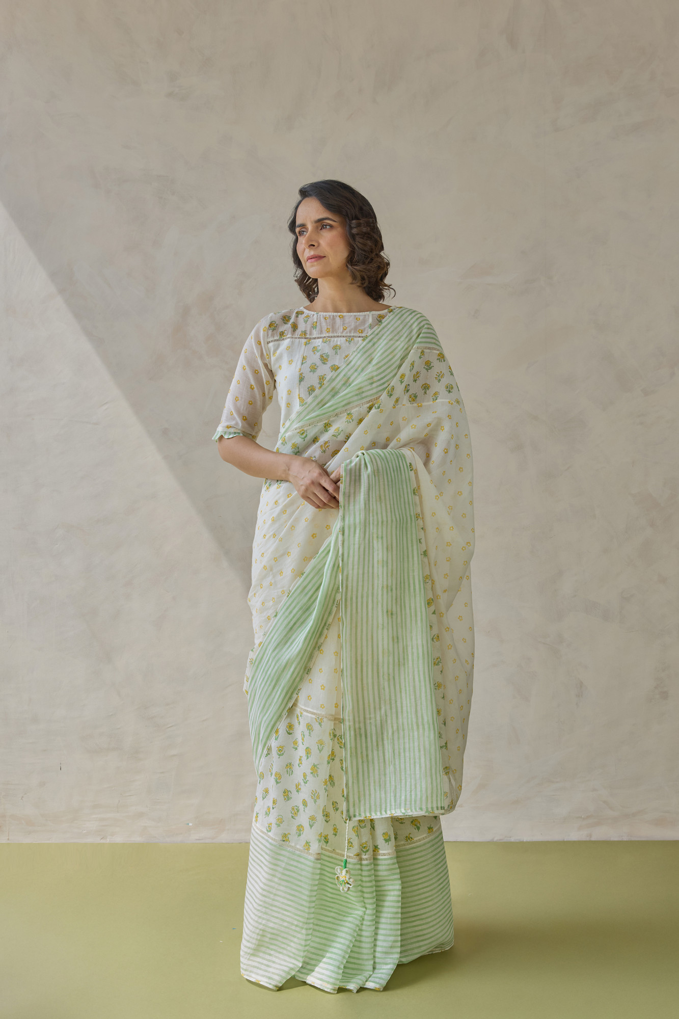 Zunaira Block Printed Handloom Chanderi Saree