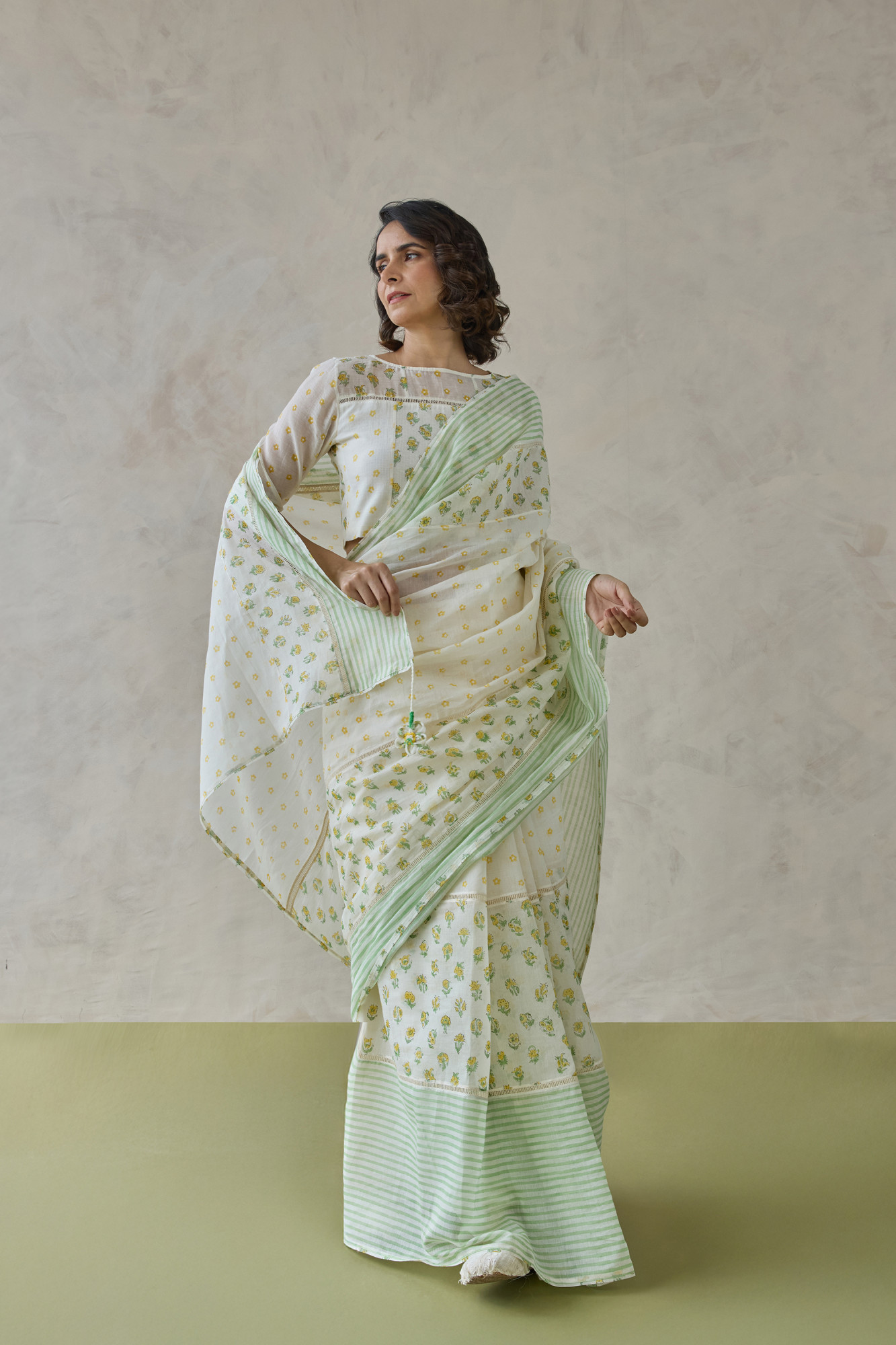 Zunaira Block Printed Handloom Chanderi Saree