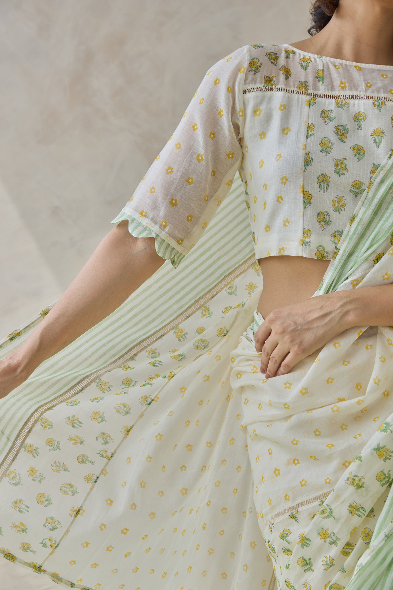 Zunaira Block Printed Handloom Chanderi Saree