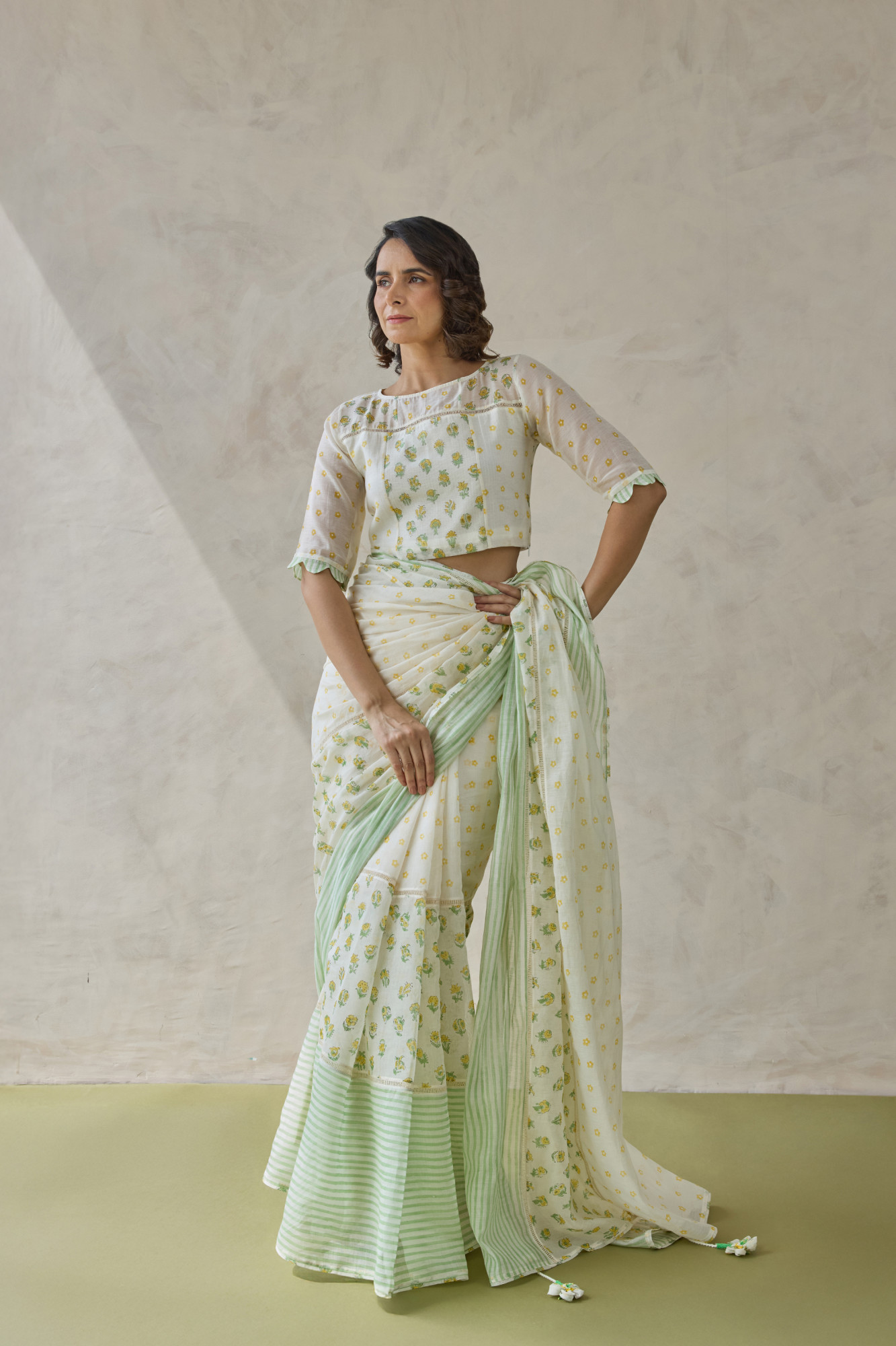 Zunaira Block Printed Handloom Chanderi Saree