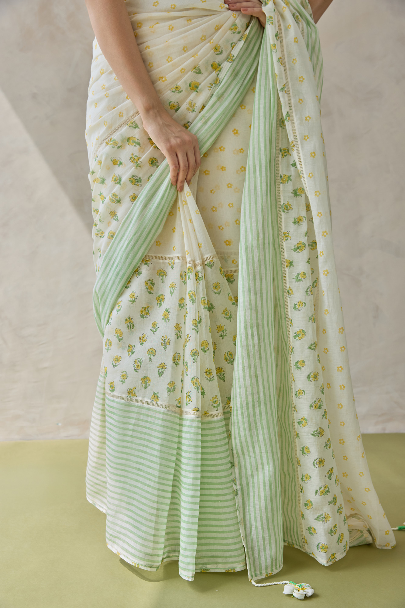 Zunaira Block Printed Handloom Chanderi Saree