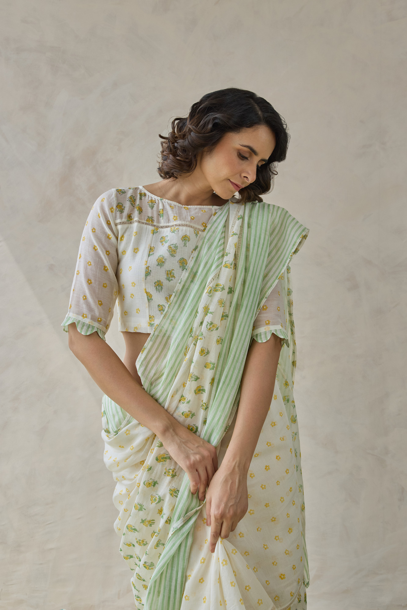 Zunaira Block Printed Handloom Chanderi Saree