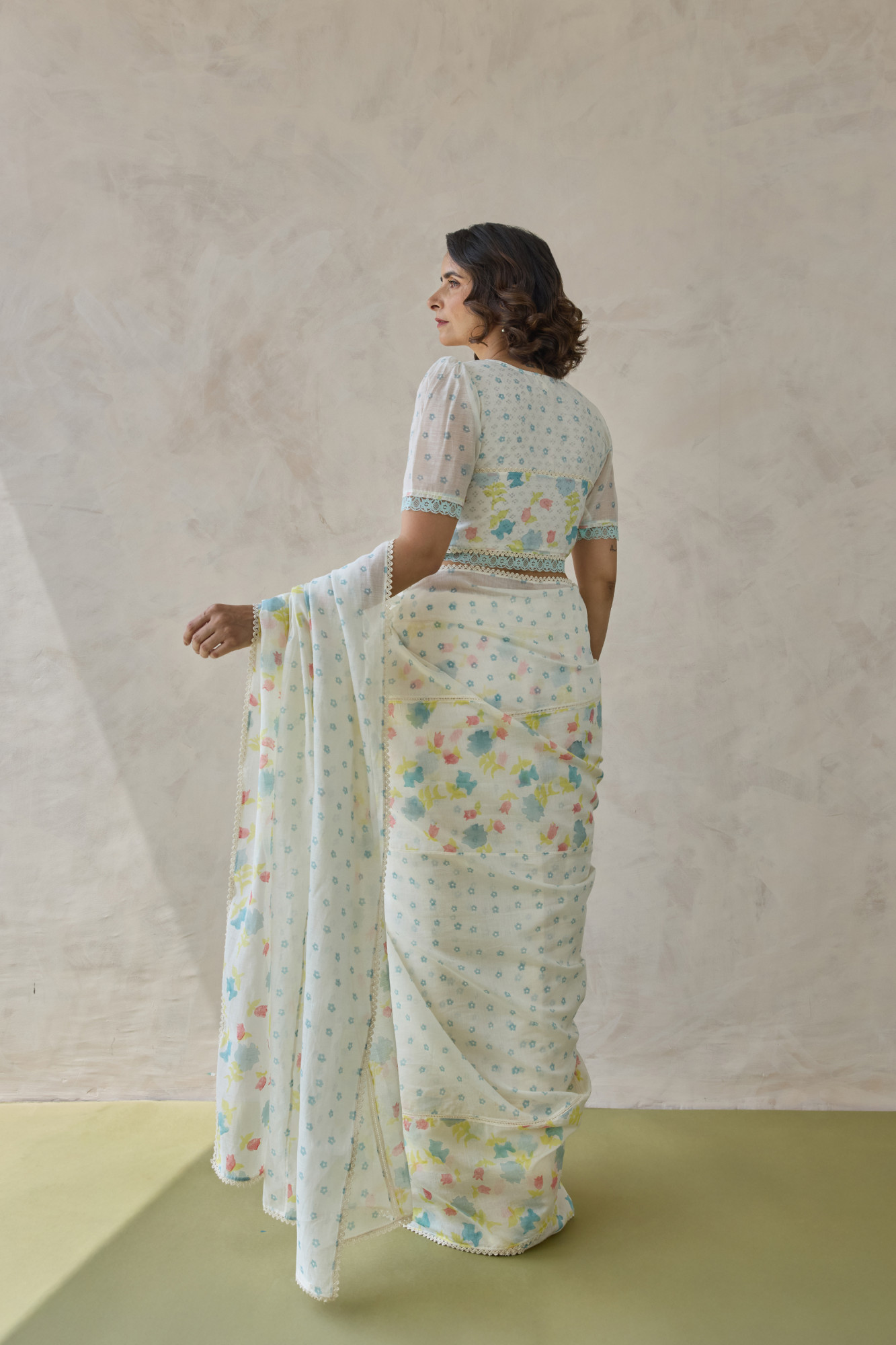 Firoza Block Printed Handloom Chanderi Saree
