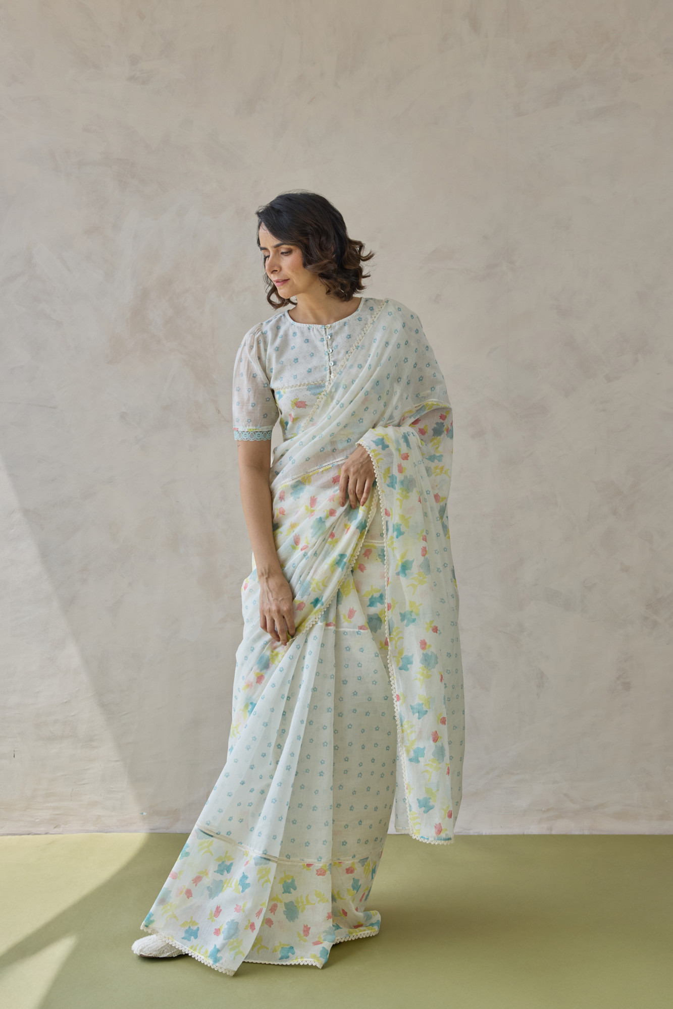 Firoza Block Printed Handloom Chanderi Saree