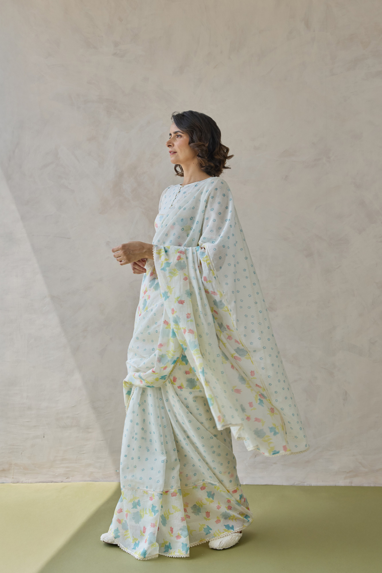 Firoza Block Printed Handloom Chanderi Saree