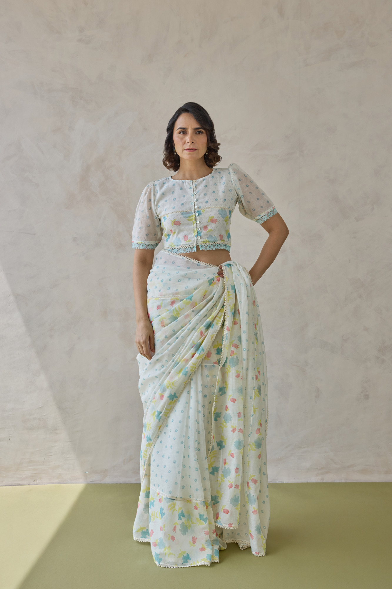 Firoza Block Printed Handloom Chanderi Saree