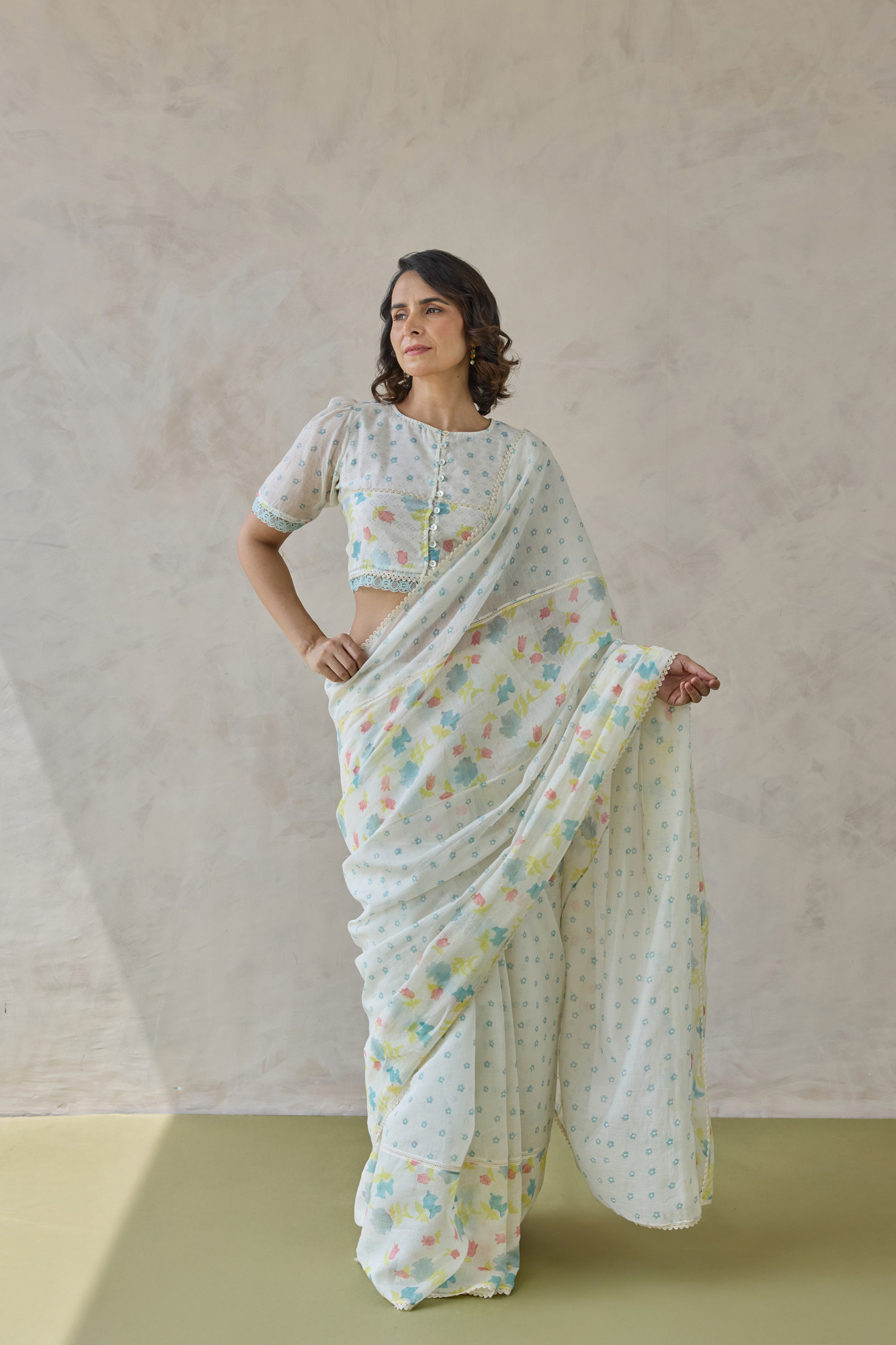 Firoza Block Printed Handloom Chanderi Saree