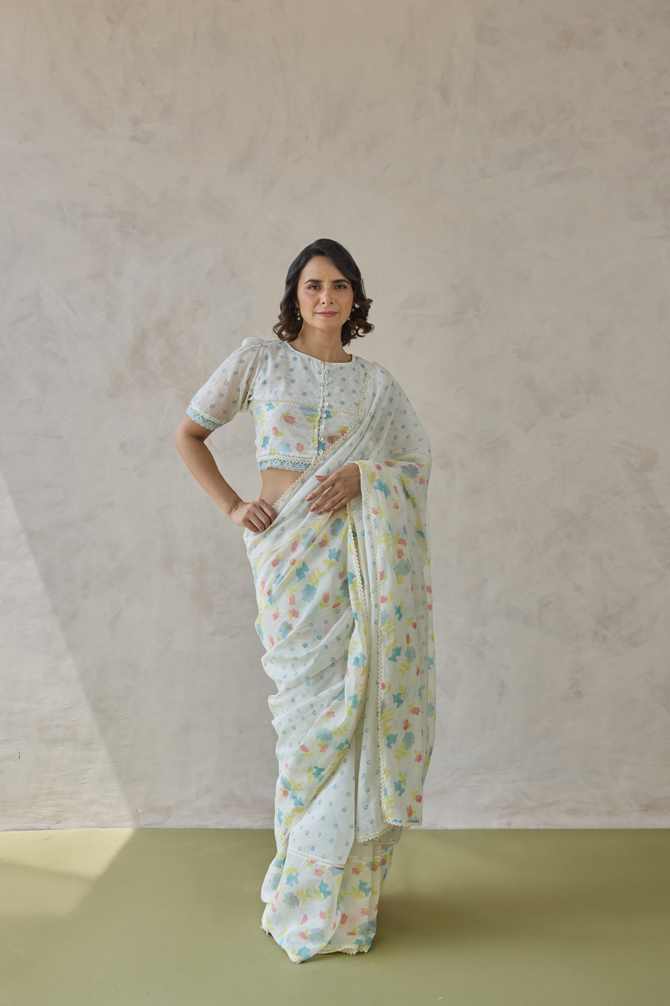 Firoza Block Printed Handloom Chanderi Saree