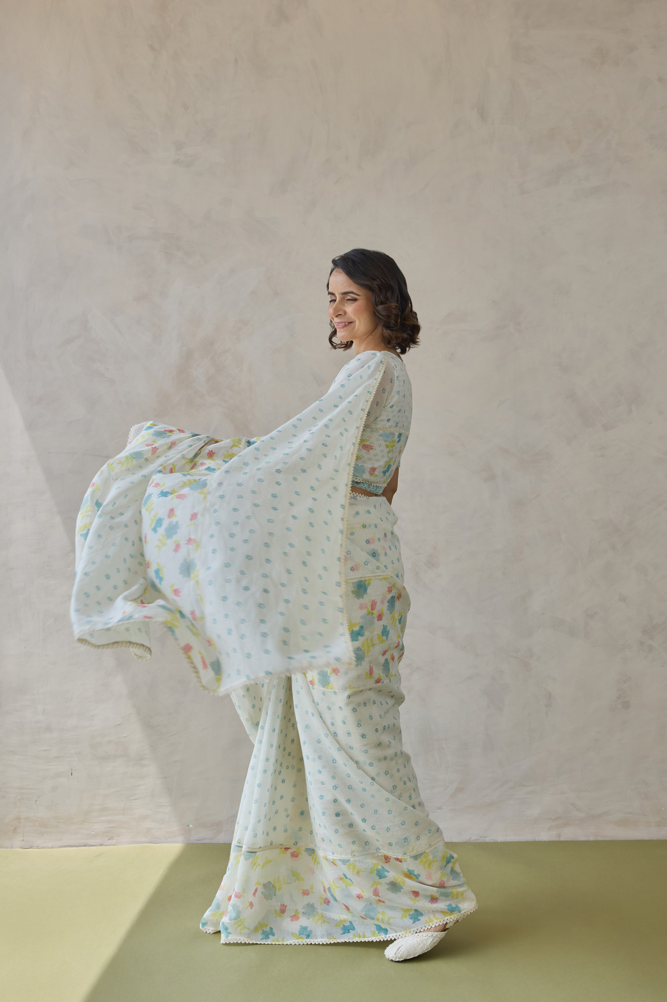 Firoza Block Printed Handloom Chanderi Saree