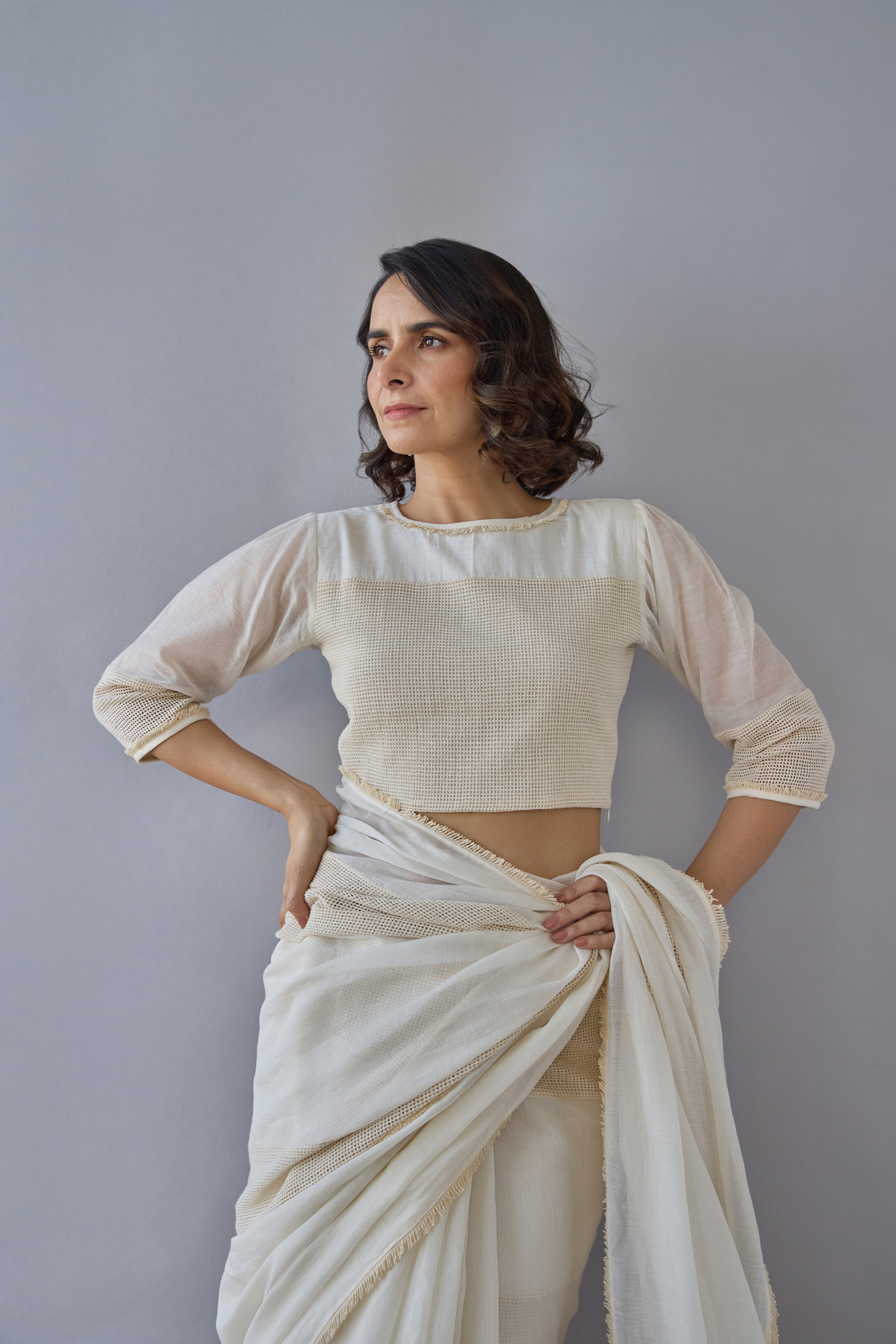 Sootra Cotton Mesh and Chanderi Blouse