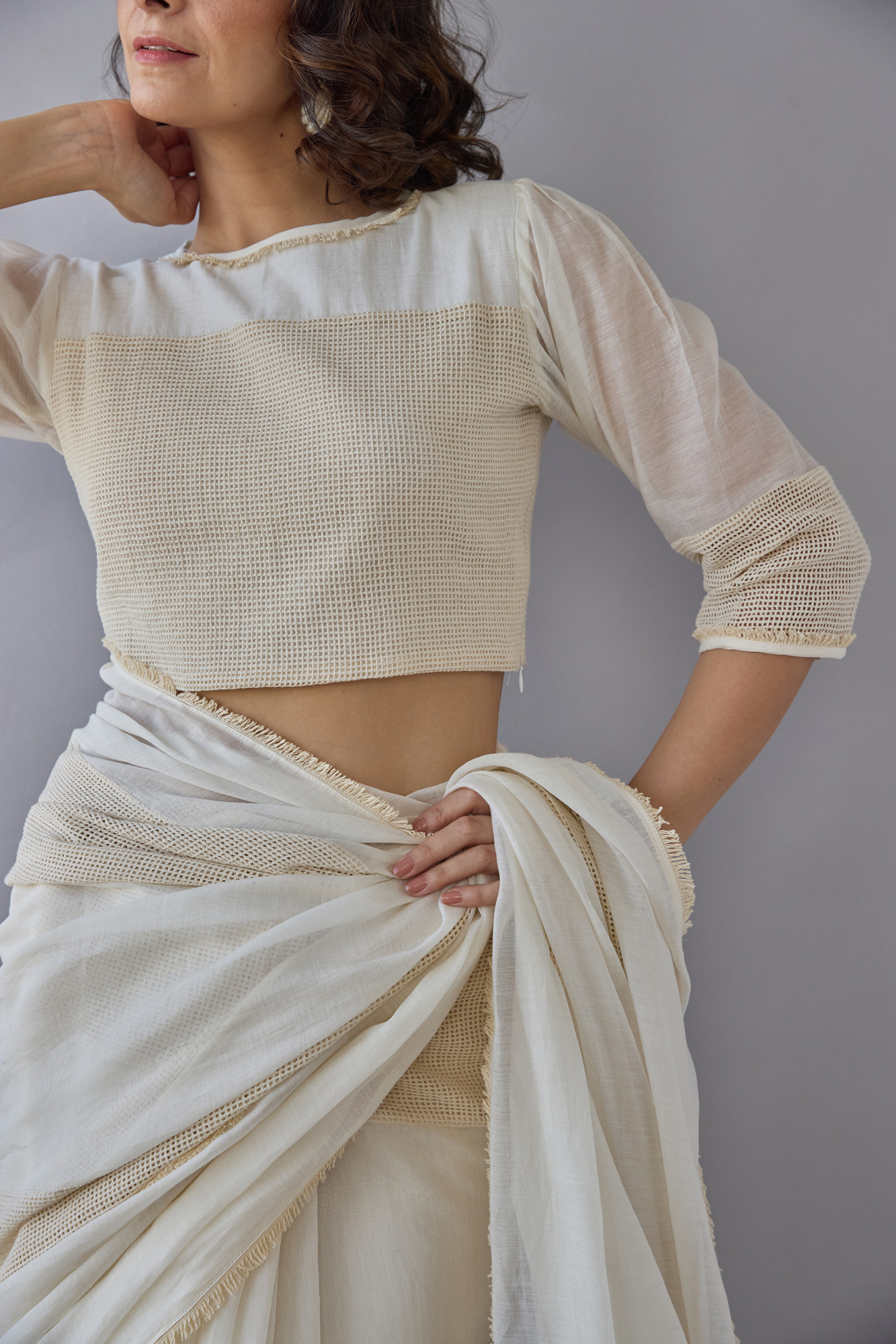 Sootra Cotton Mesh and Chanderi Blouse