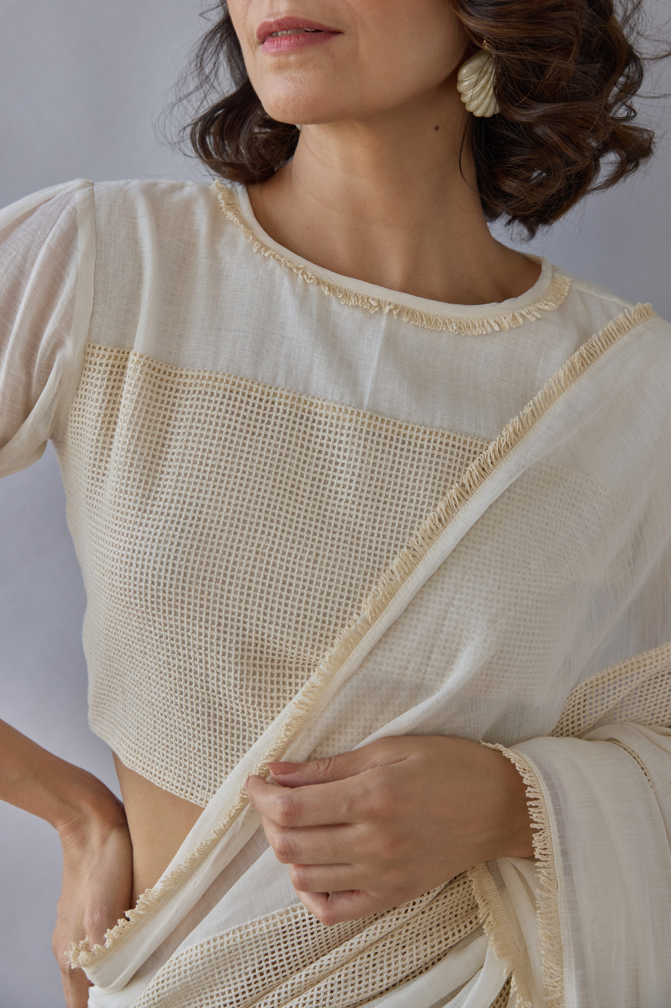 Sootra Cotton Mesh and Chanderi Blouse