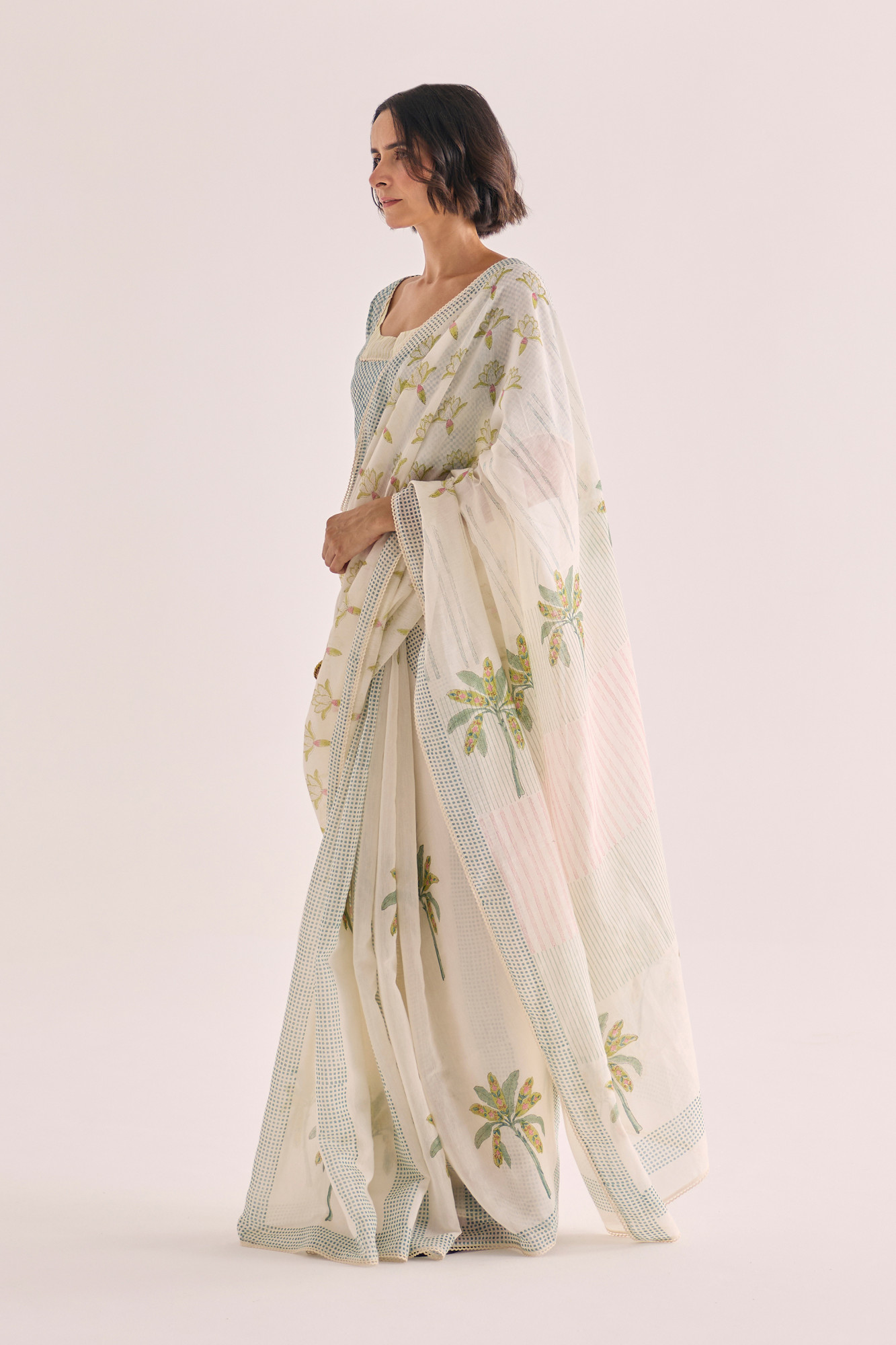 Taru Block Printed Chanderi Saree