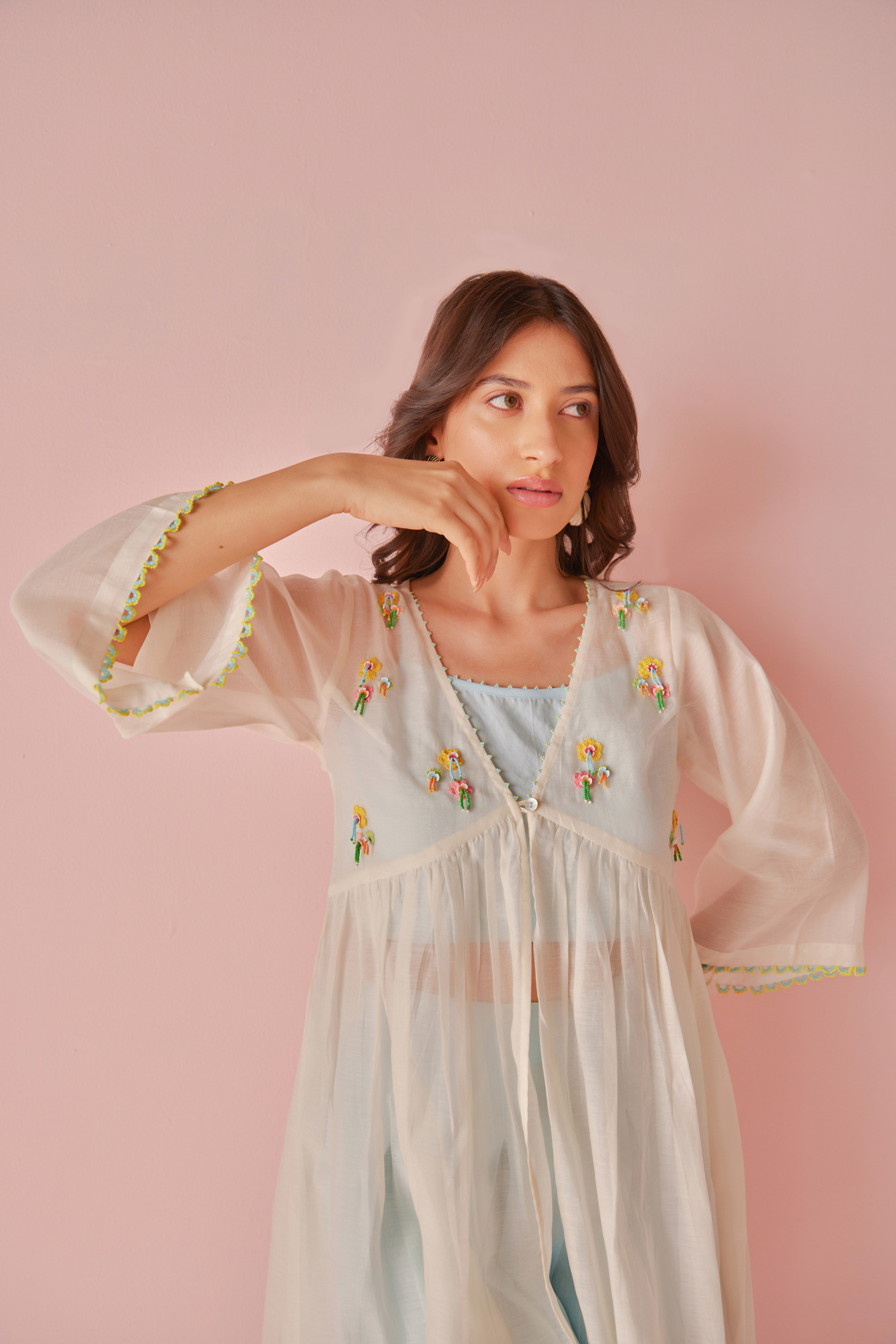 Crystal Chanderi Cotton Shrug Top