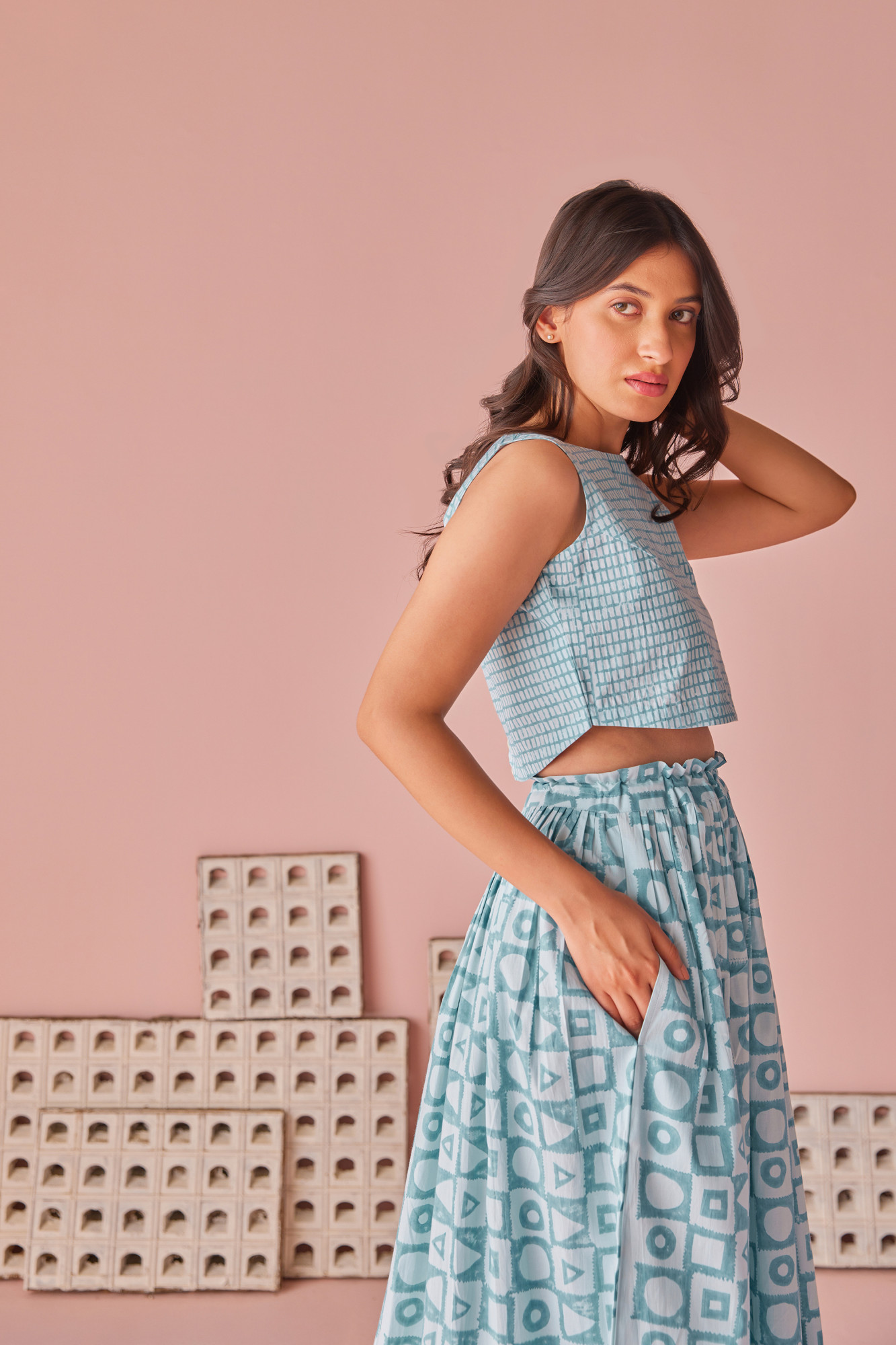 Frosted Cotton Modal Gathered Skirt