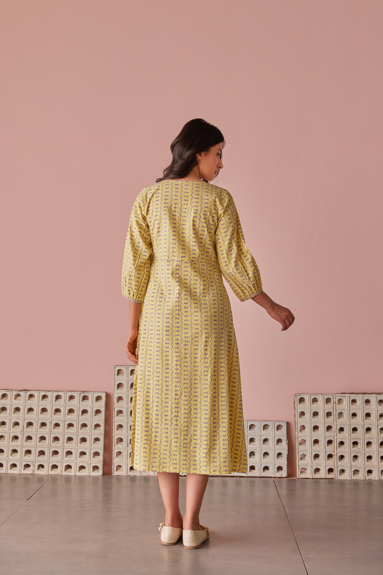 Crema Lilac Cotton Modal Block Printed Dress