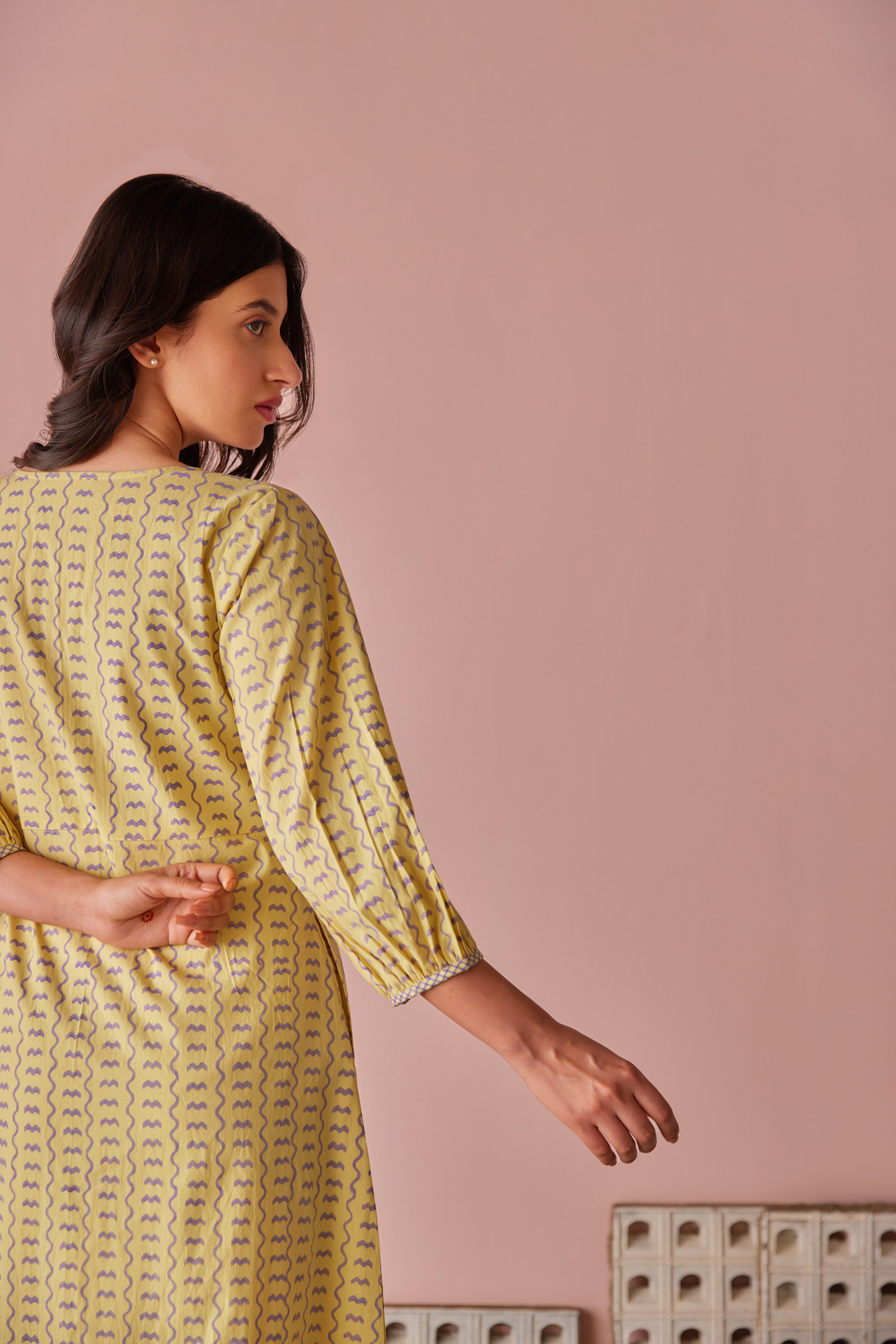 Crema Lilac Cotton Modal Block Printed Dress