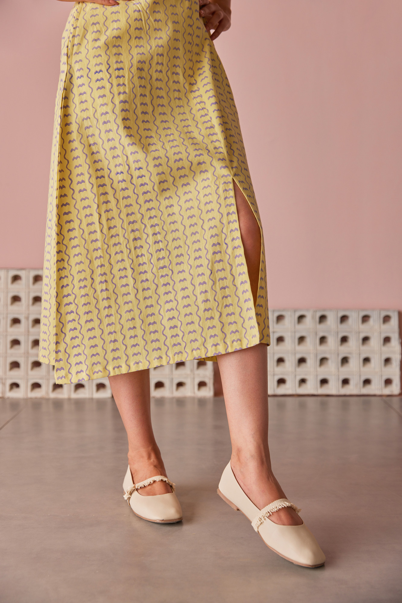 Crema Lilac Cotton Modal Block Printed Dress