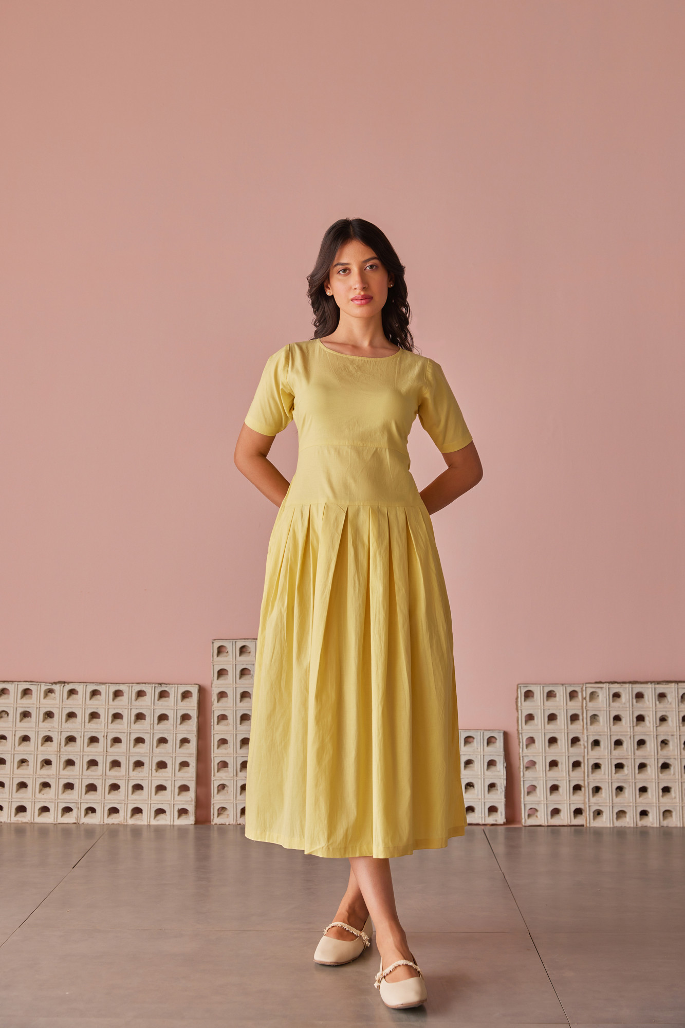 Buttercup Cotton Modal Box Pleat Waist Down Dress