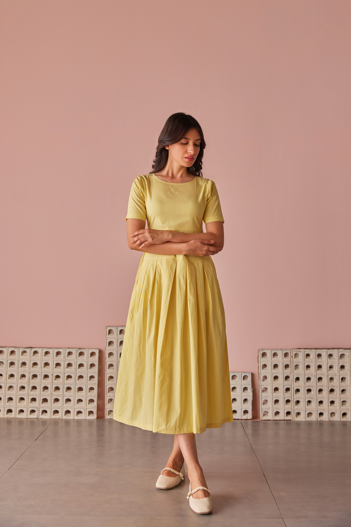 Buttercup Cotton Modal Box Pleat Waist Down Dress