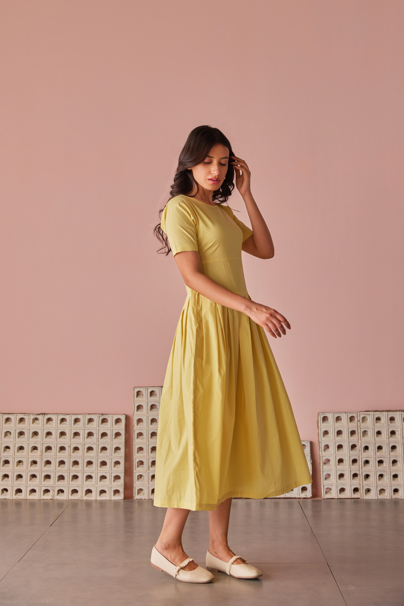 Buttercup Cotton Modal Box Pleat Waist Down Dress