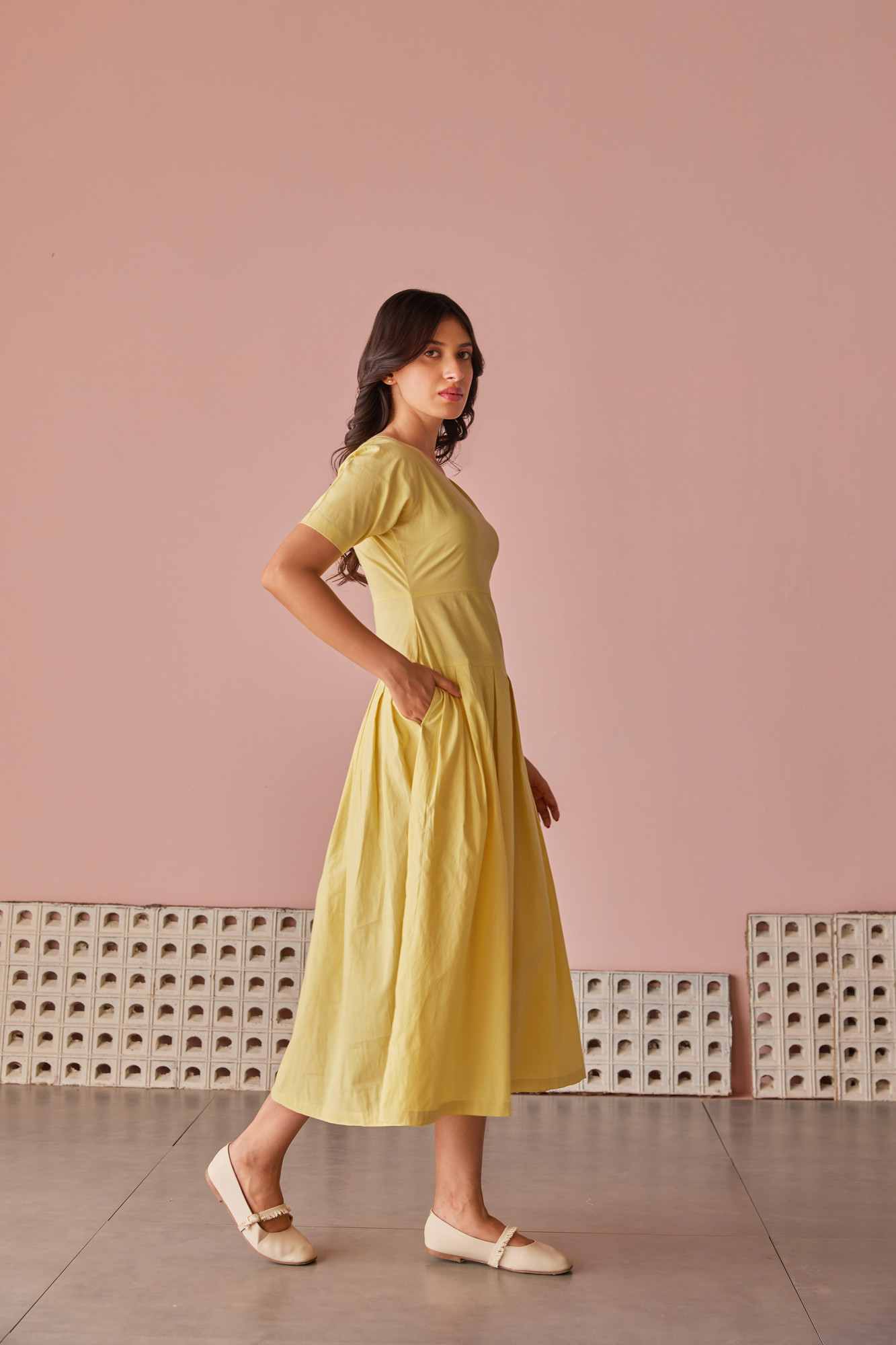 Buttercup Cotton Modal Box Pleat Waist Down Dress