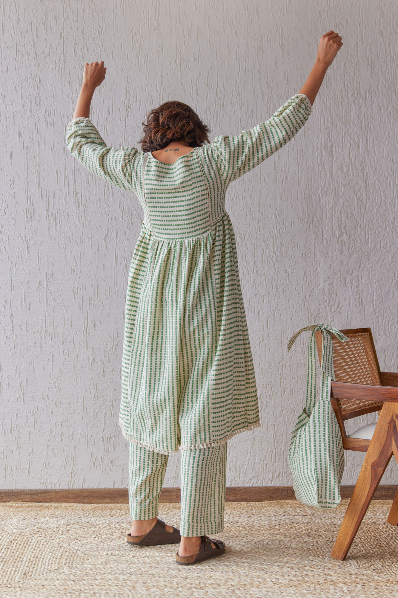 Moss Cotton Flax Block Printed Tunic Set