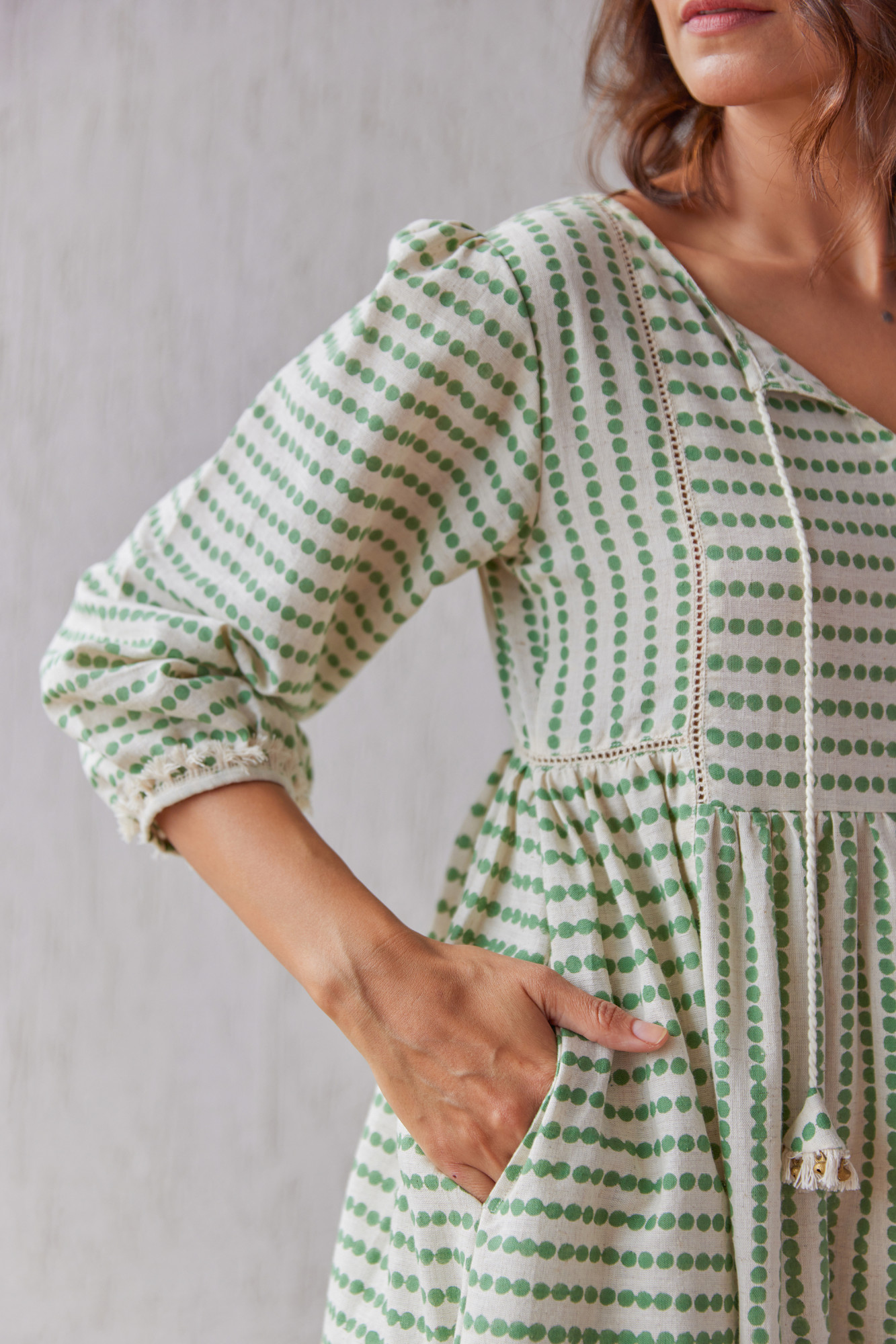 Moss Cotton Flax Block Printed Tunic Set