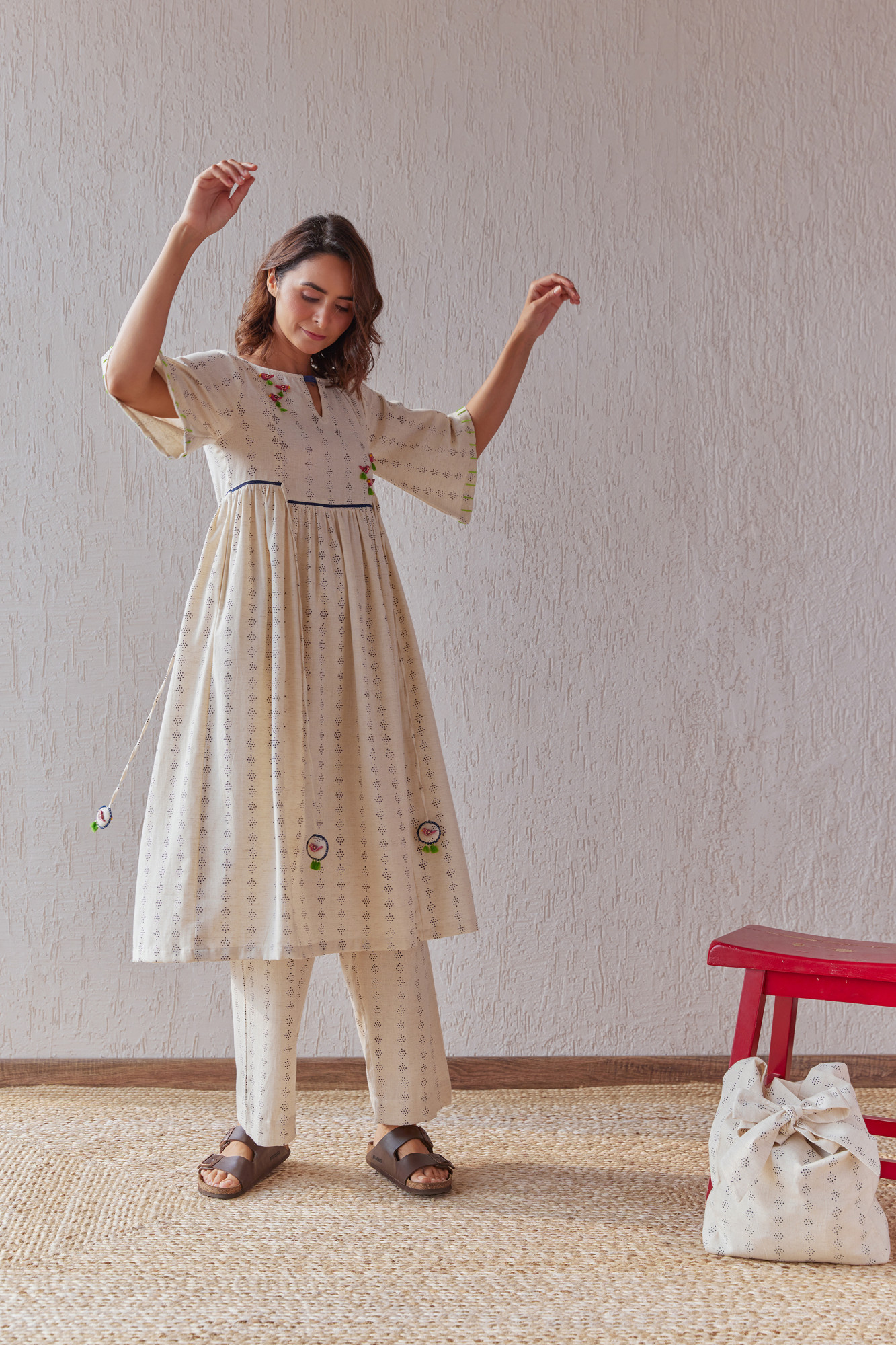 Avian Cotton Flax Block Printed Tunic Set